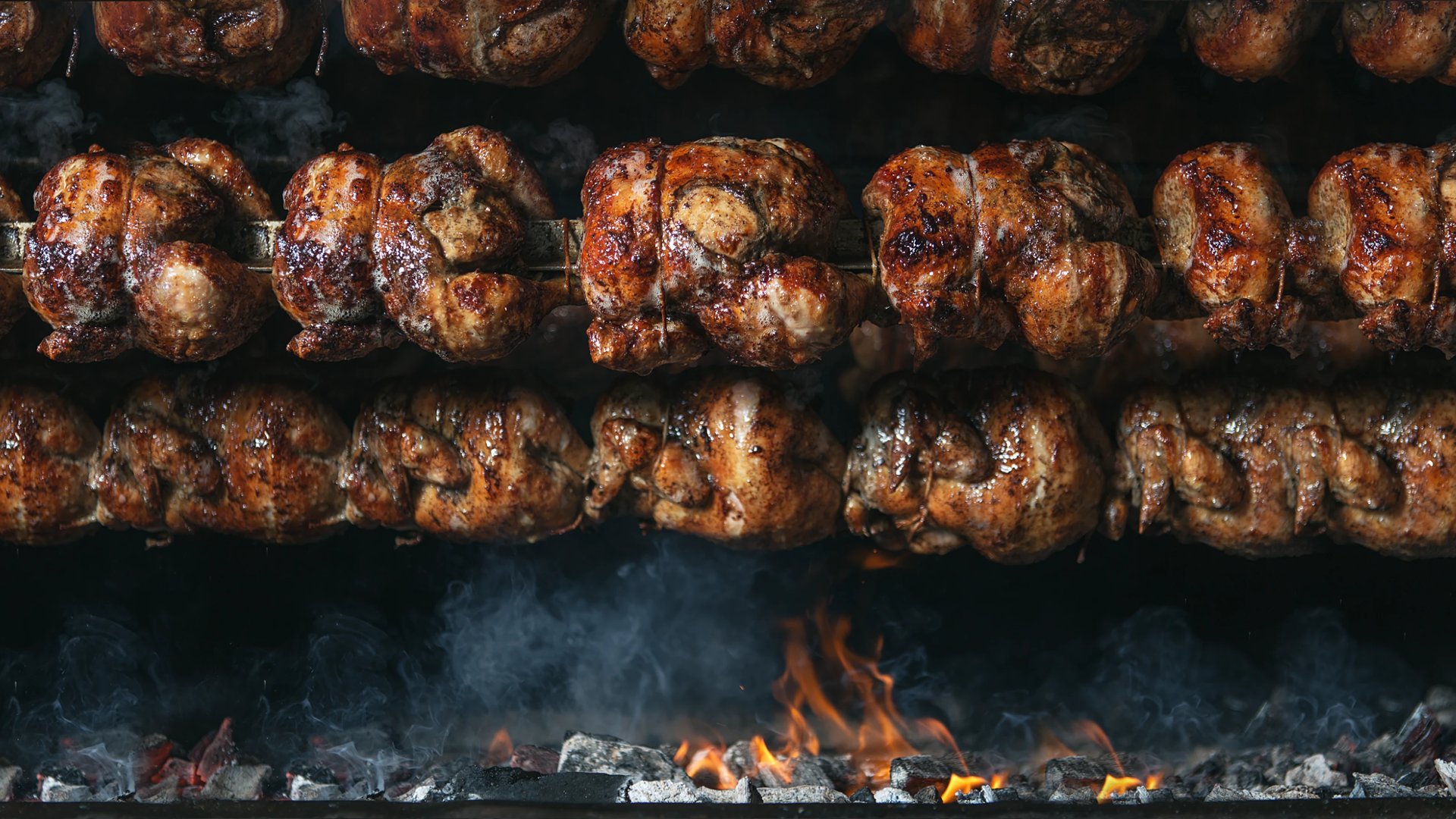 restaurant grill for chicken roasted with wood fire