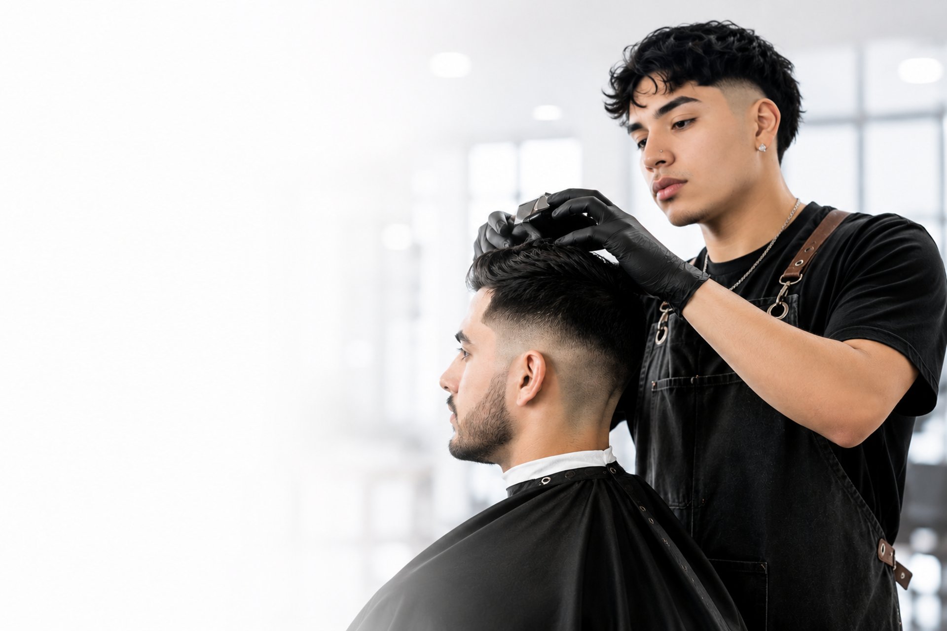 a man cutting another mans hair with a pair of scissors