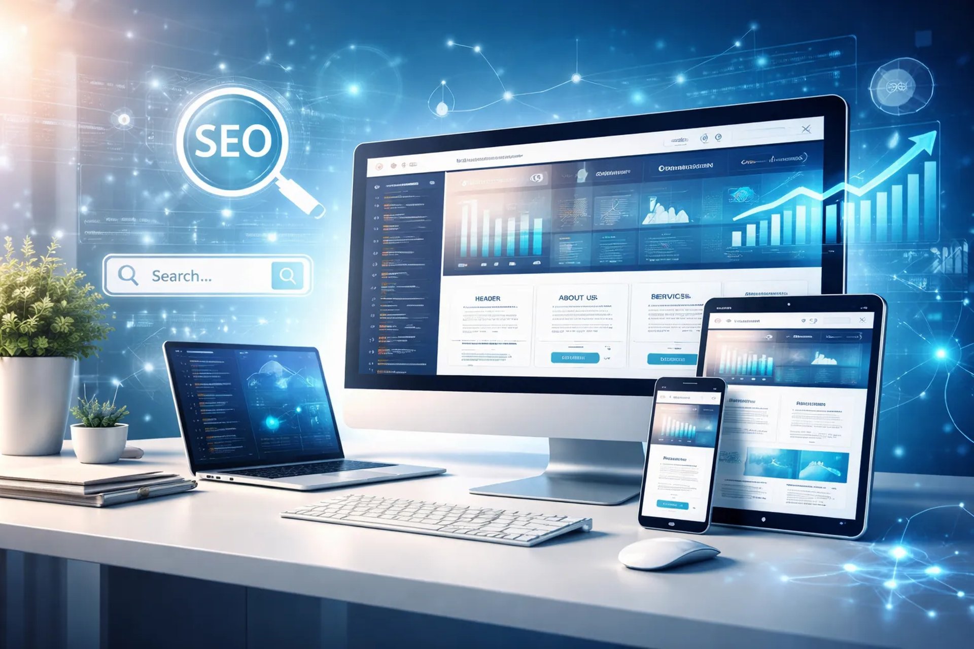 Création de site internet, référencement SEO, développement web avec affichage responsive sur mobile et tablette