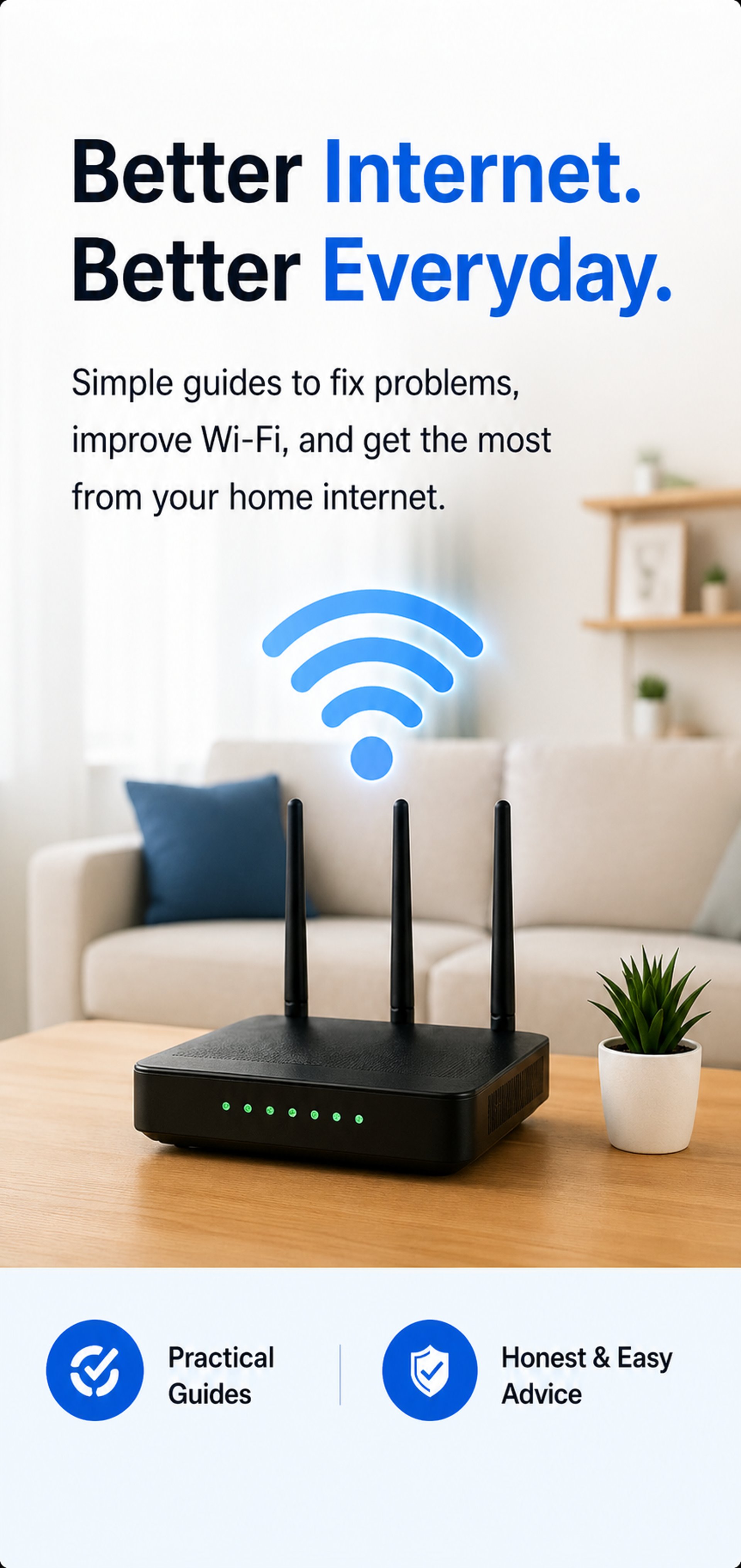 Home router with Wi-Fi signal for home internet help and router setup guides