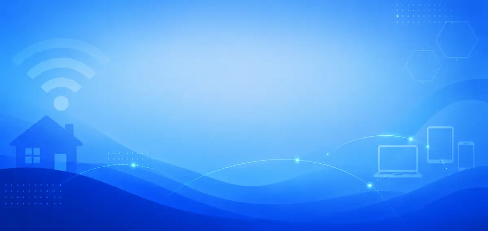 Blue home internet banner showing a house, Wi-Fi signal, and connected devices on a digital network background