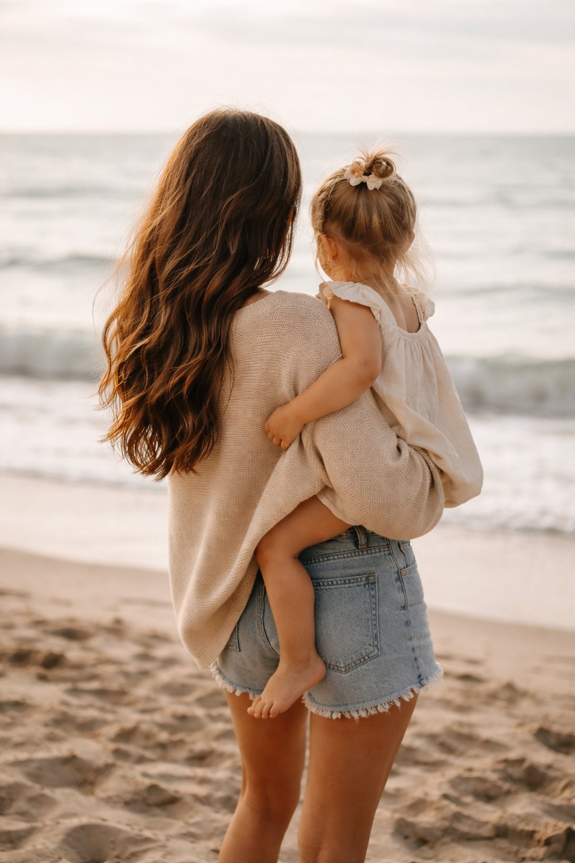 a man and a child walking on a road with trees on either side
