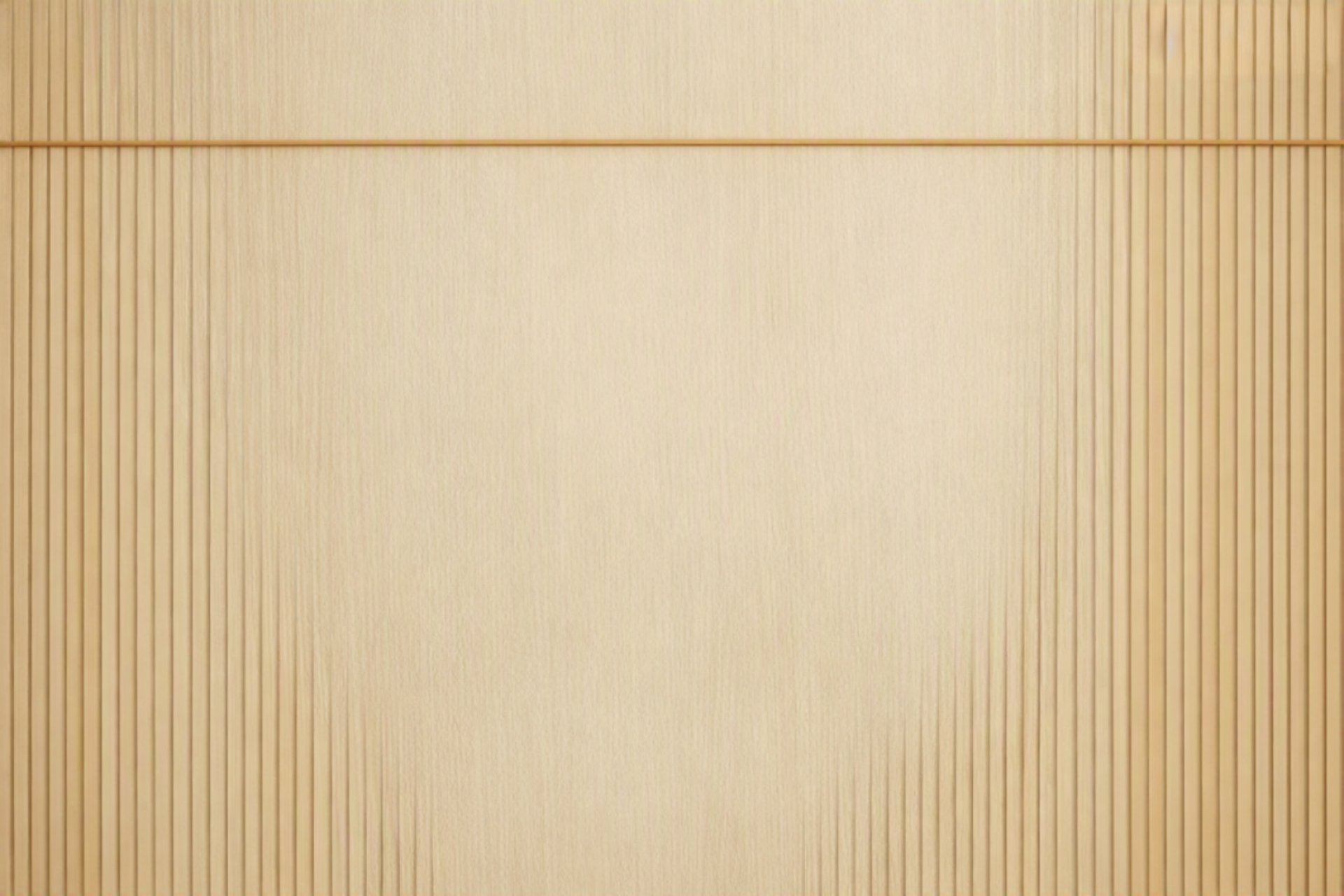 Modern wooden bench against slatted wall
