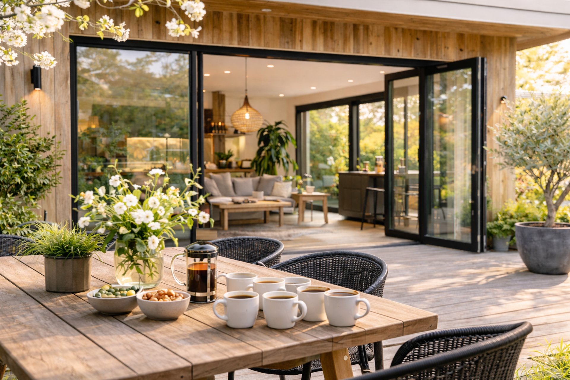 A living room with a wood burning stove in it