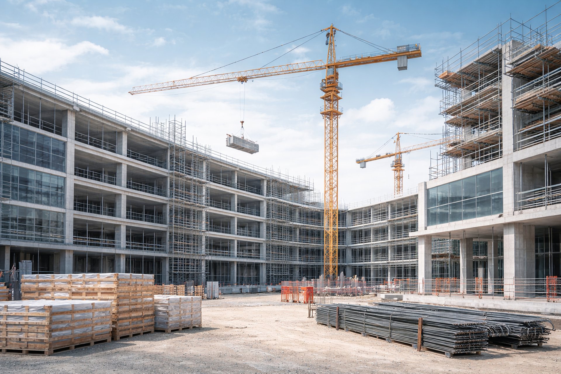 an abstract photo of a curved building with a blue sky in the background