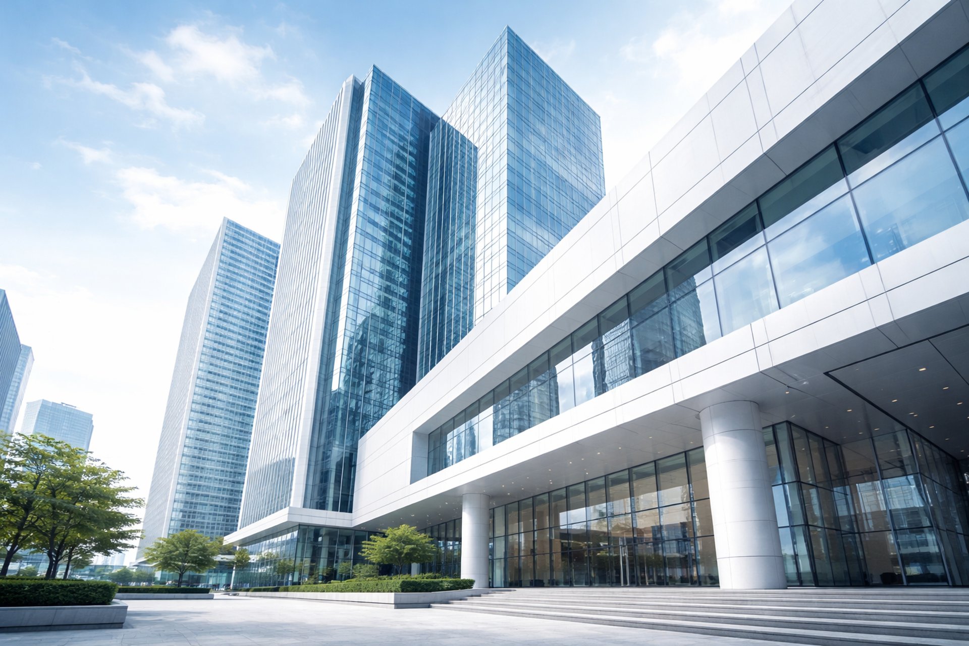 an abstract photo of a curved building with a blue sky in the background
