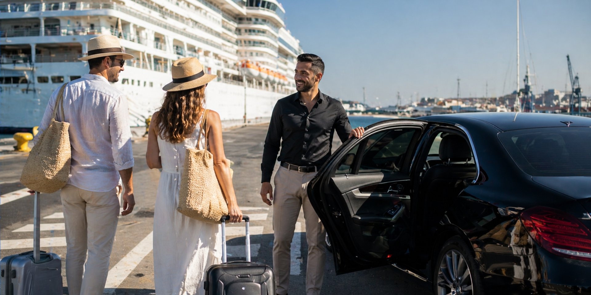 Private driver picking up cruise passengers at Marseille cruise port for a shore excursion