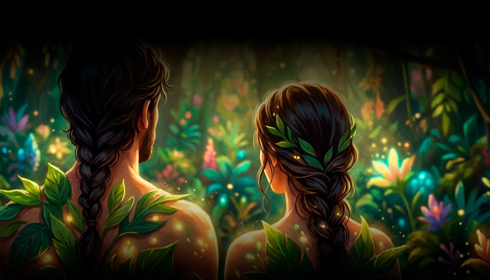 Adan y eva desnudos en el paraiso