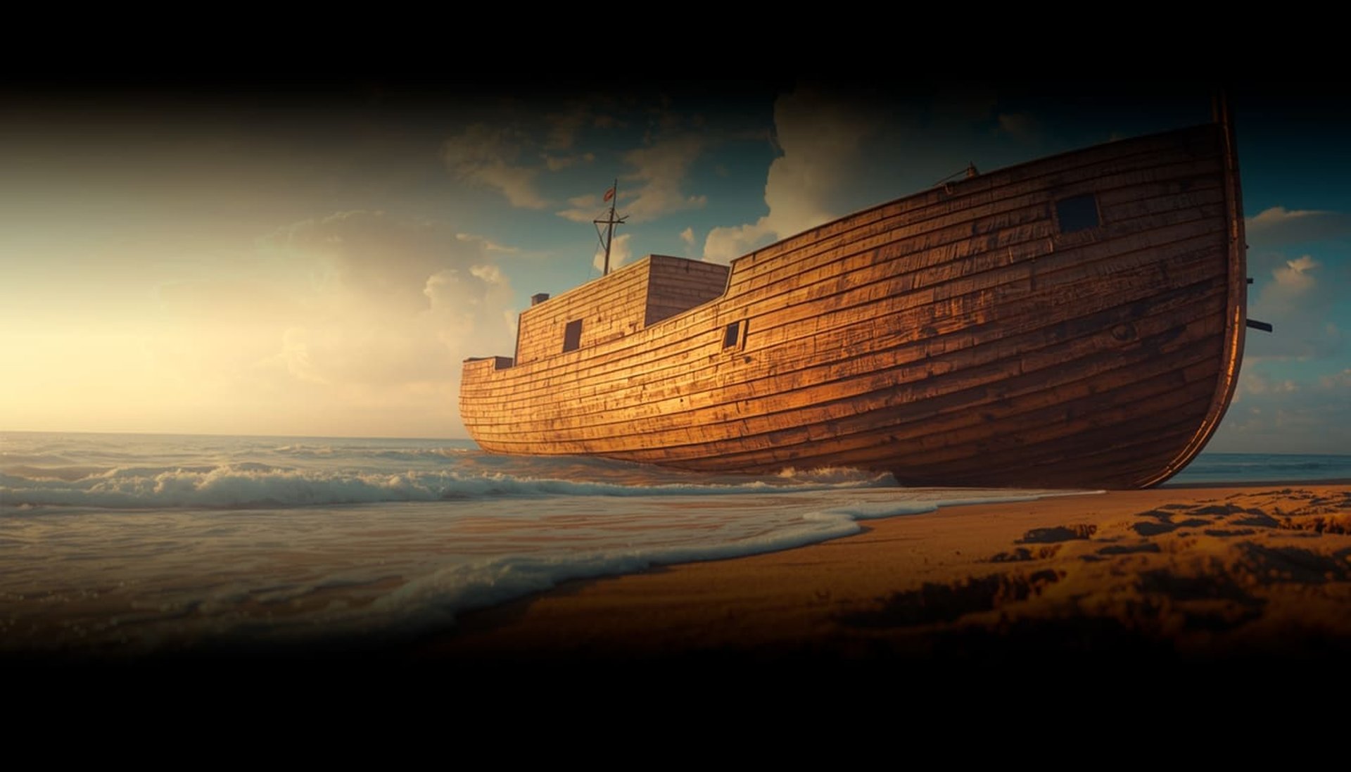 bibliaia el arca de noe atracada en una playa