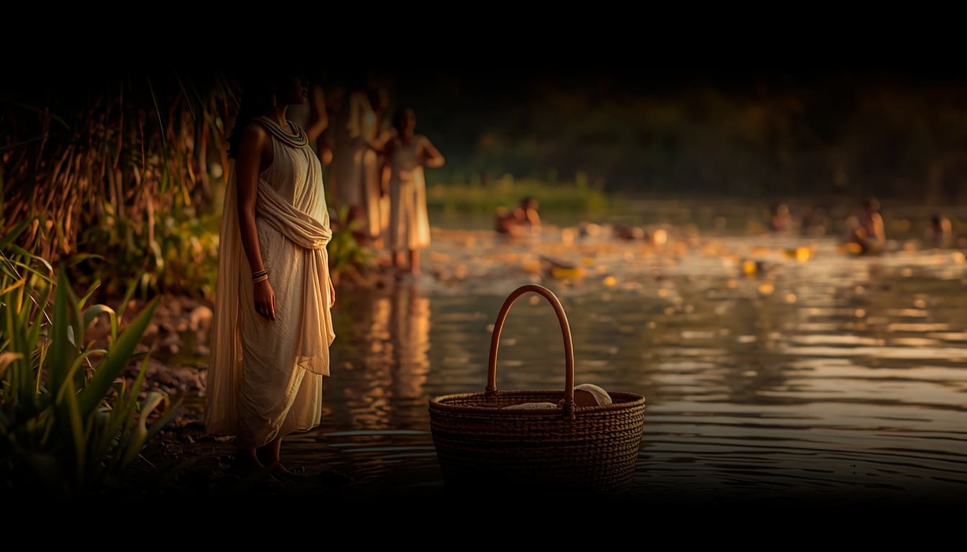 bibliaia hija del faraon en la orilla del rio Nilo