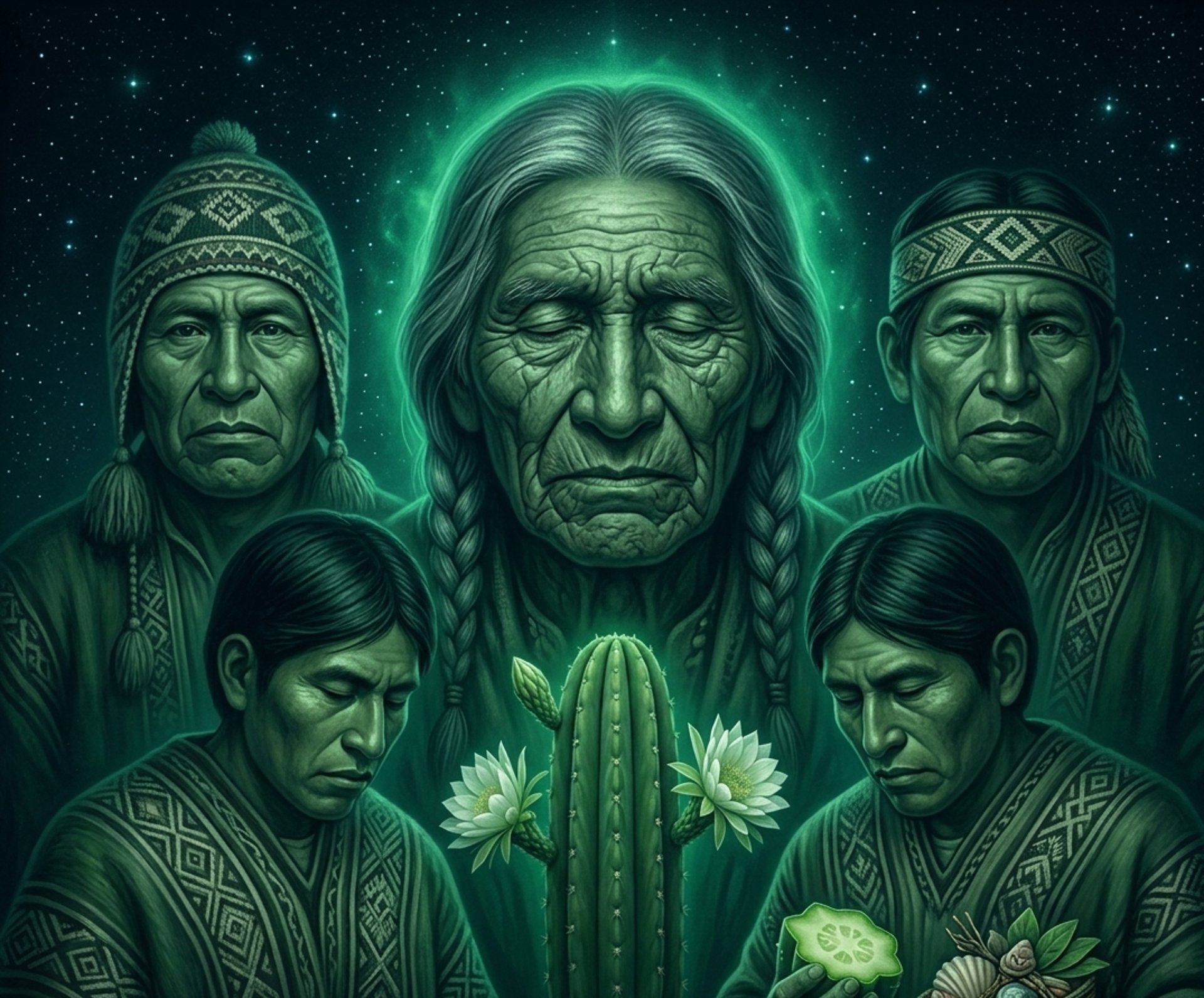 Ancestral vision of huachuma in an Andean spiritual ceremony