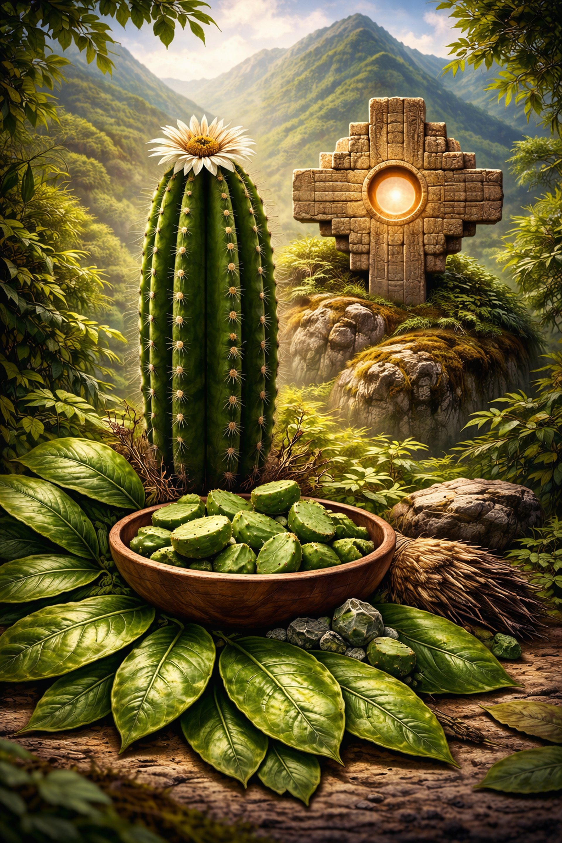 Huachuma cactus growing in a Peruvian Andean landscape