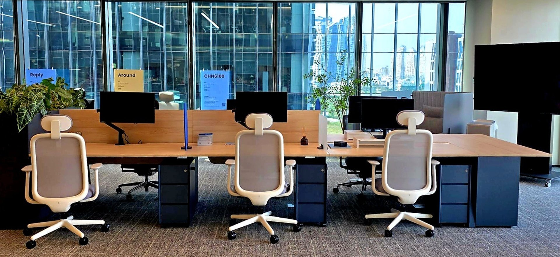 an abstract photo of a curved building with a blue sky in the background