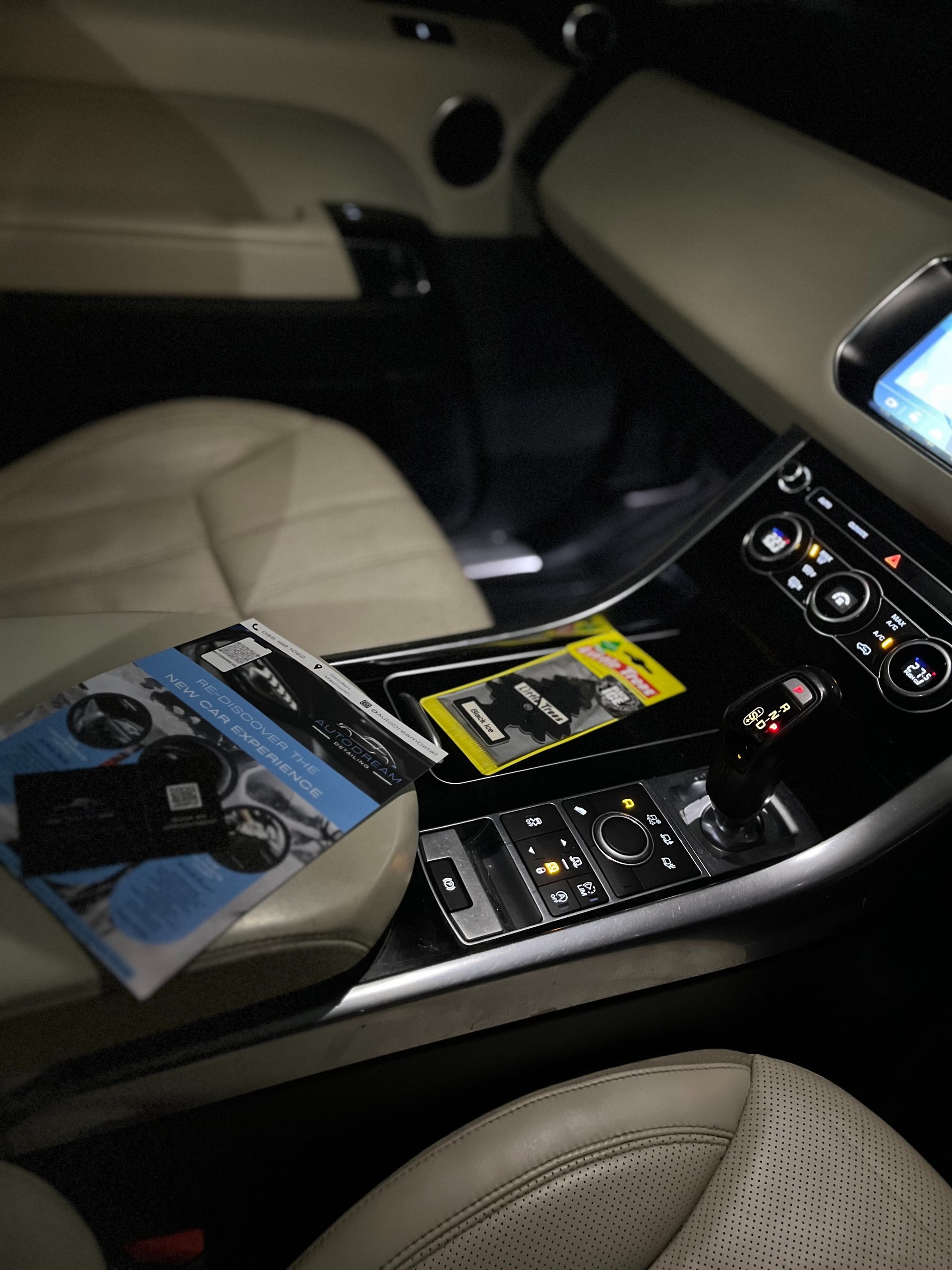 the interior of a car with a center console