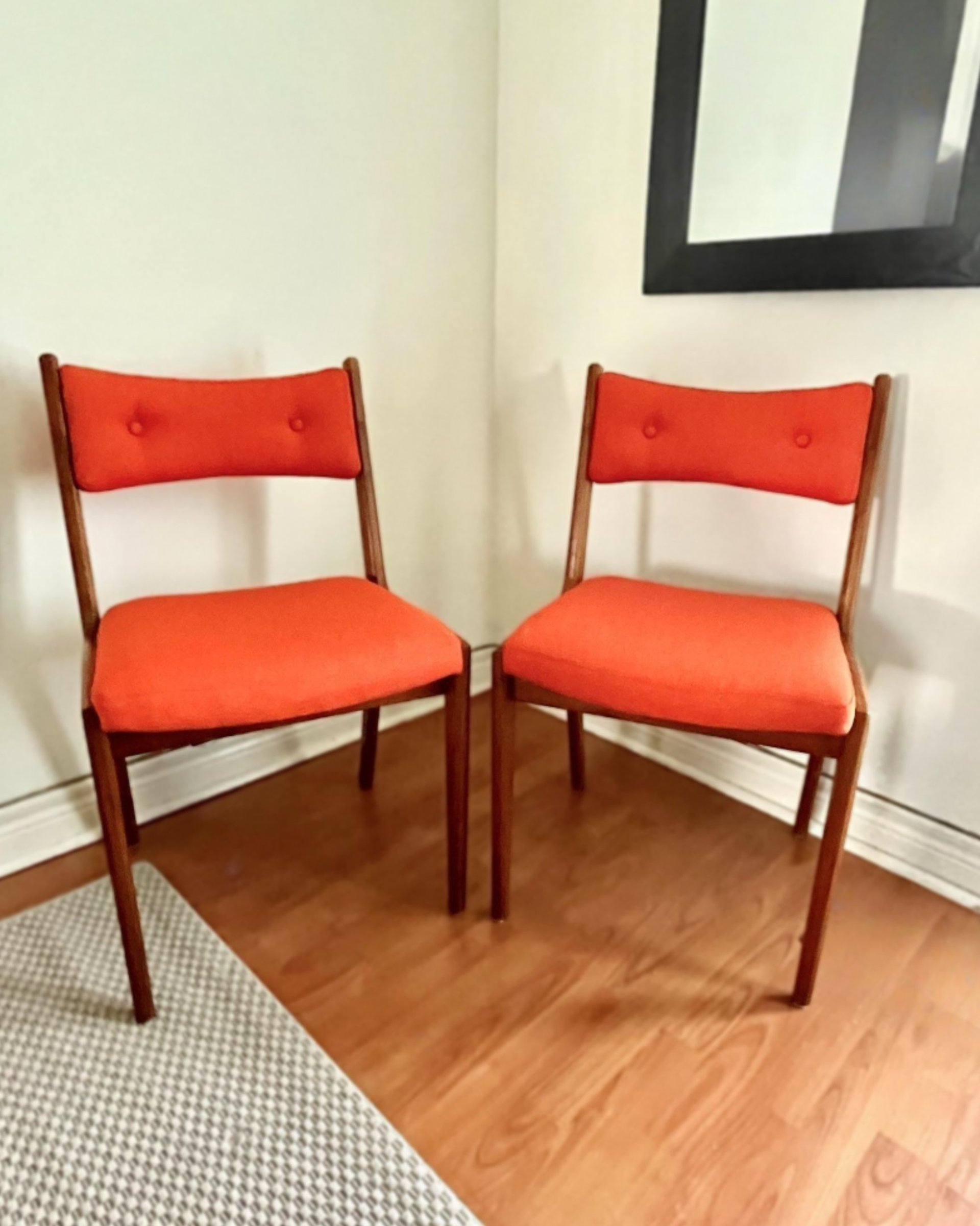 MCM slipper chairs in grey tweed fabric