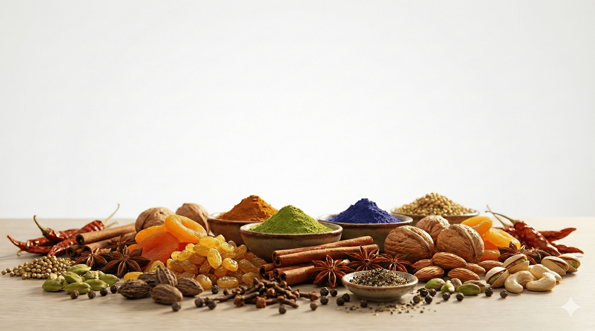 a plate with spices and nuts on it