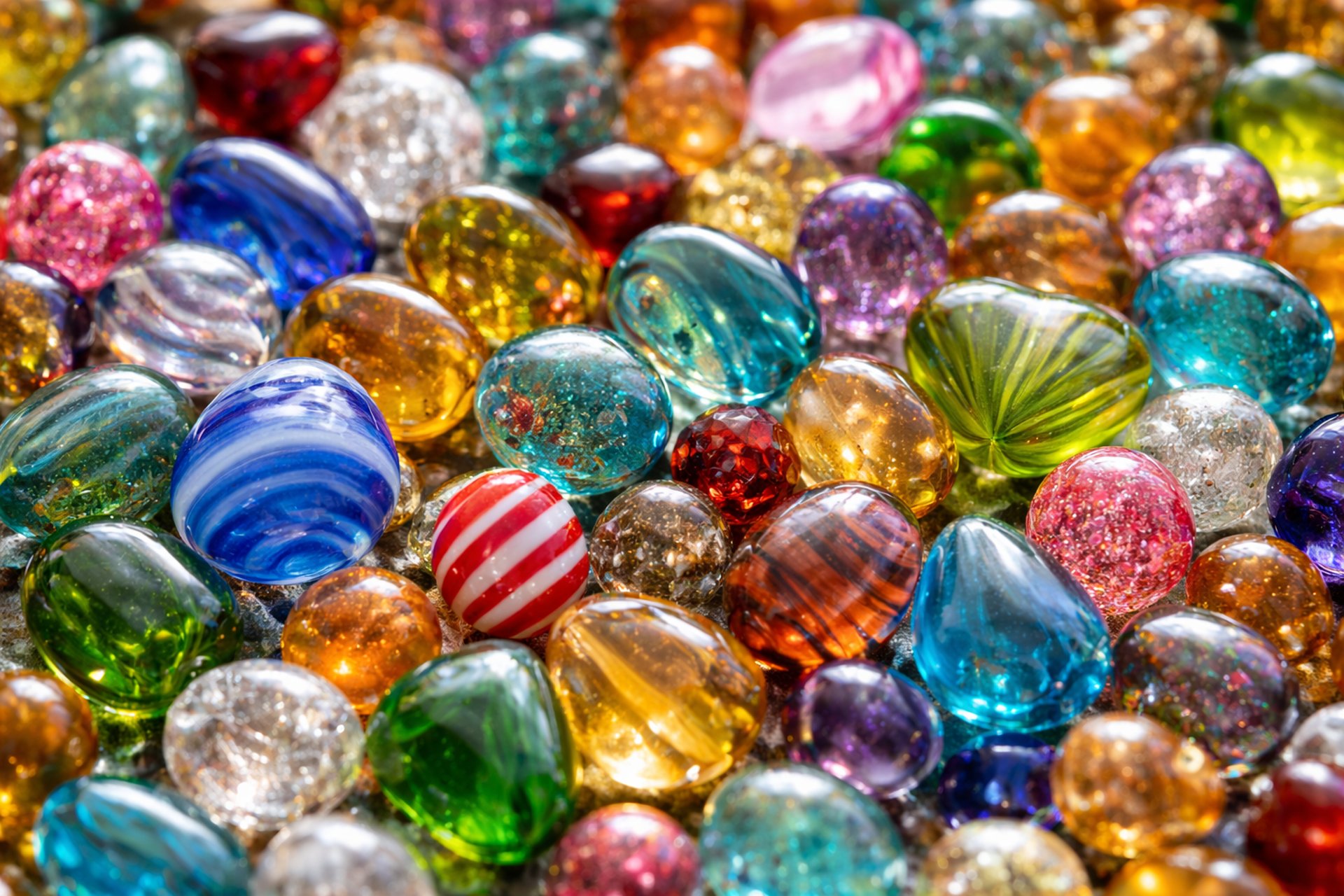 Colorful glass beads piled together