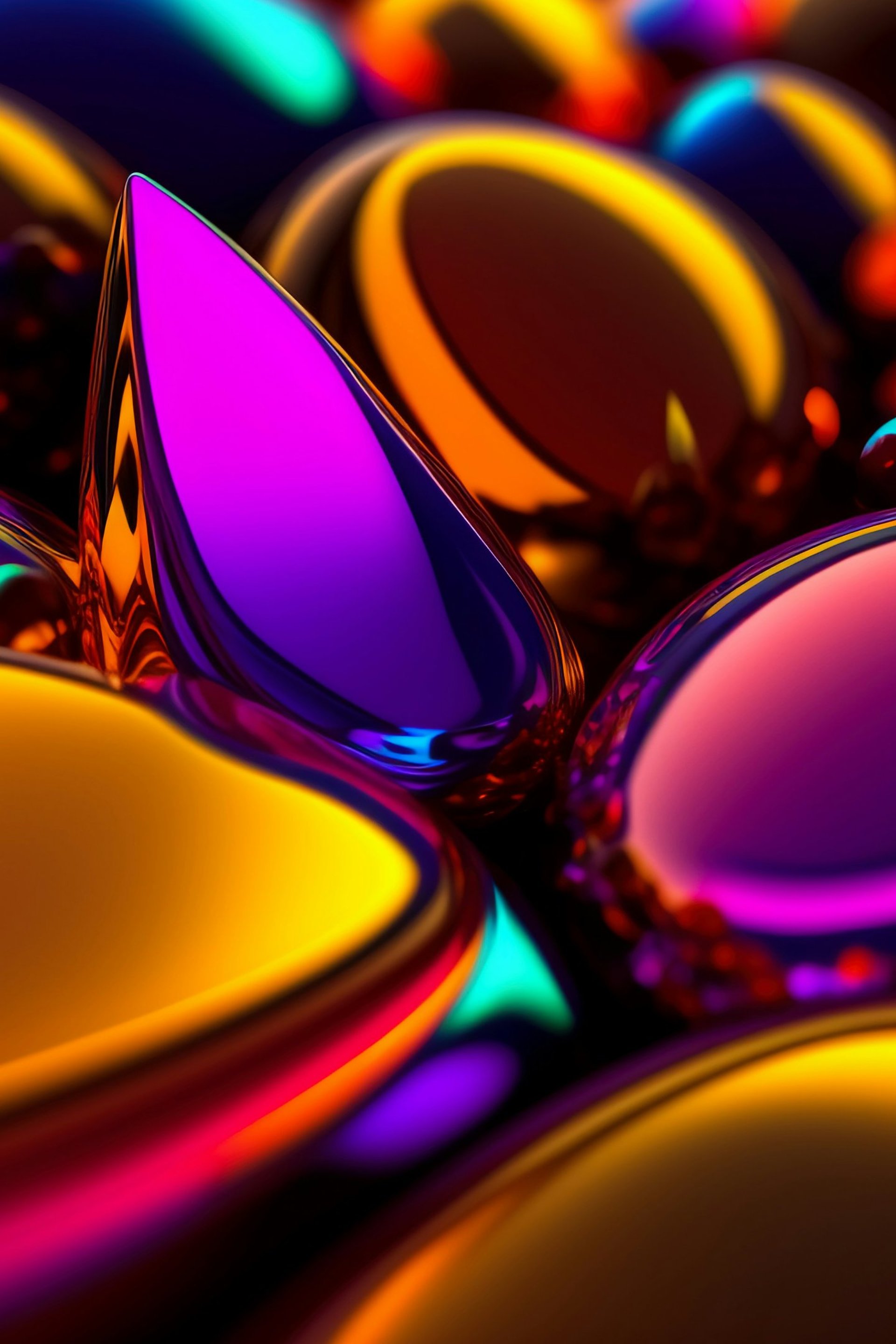 Shiny and colorful blown glass vessels in abstract arrangement