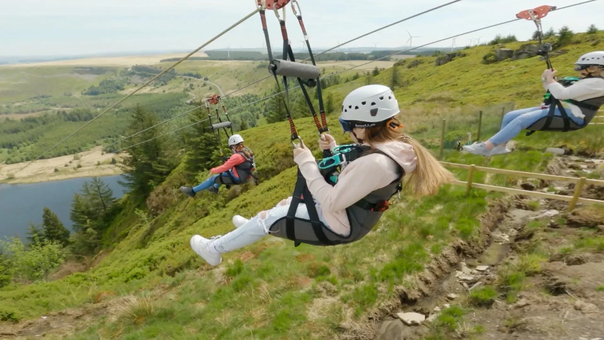 people on the tower zipline 