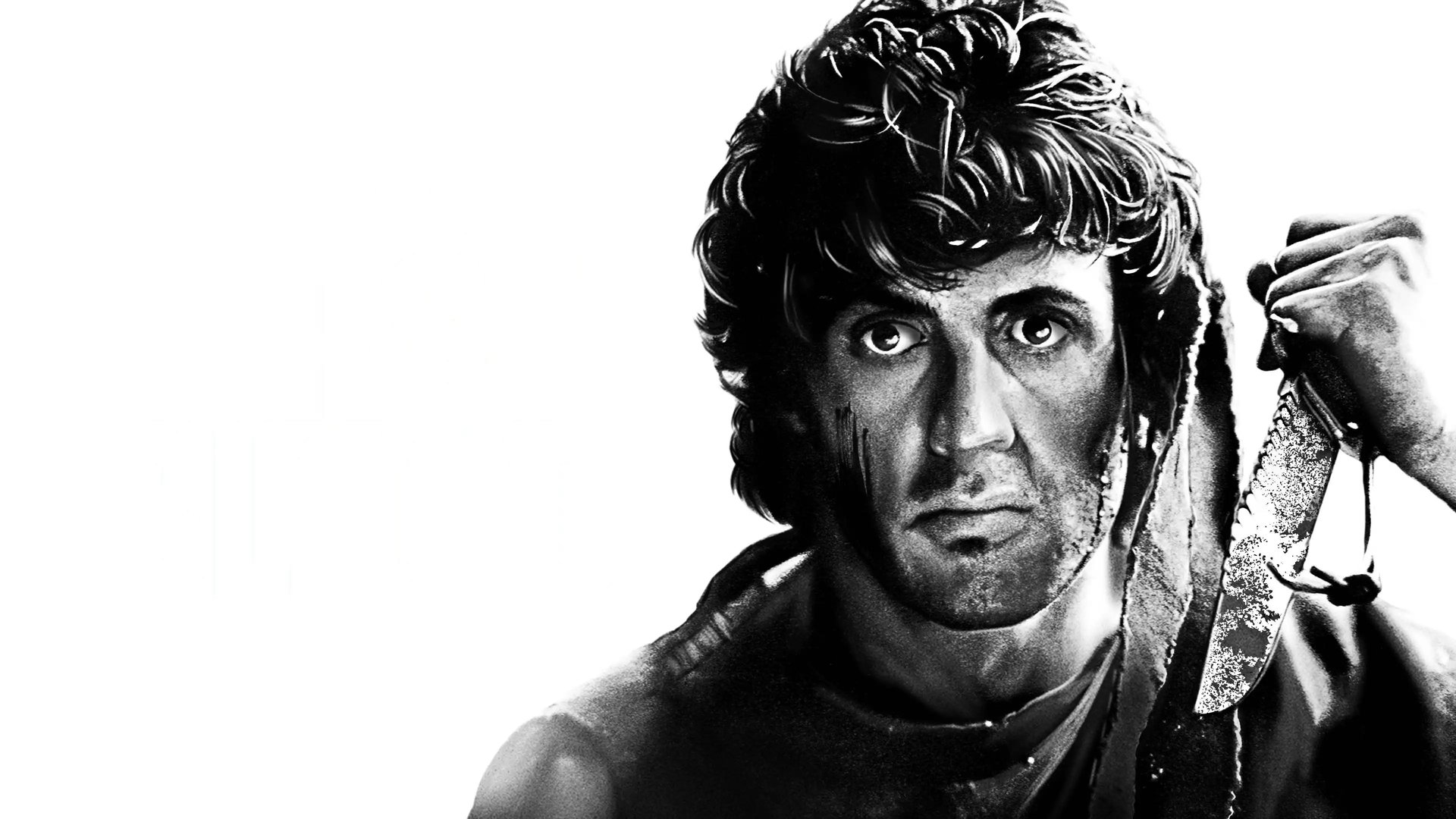 stalonne holding a knife as Rambo