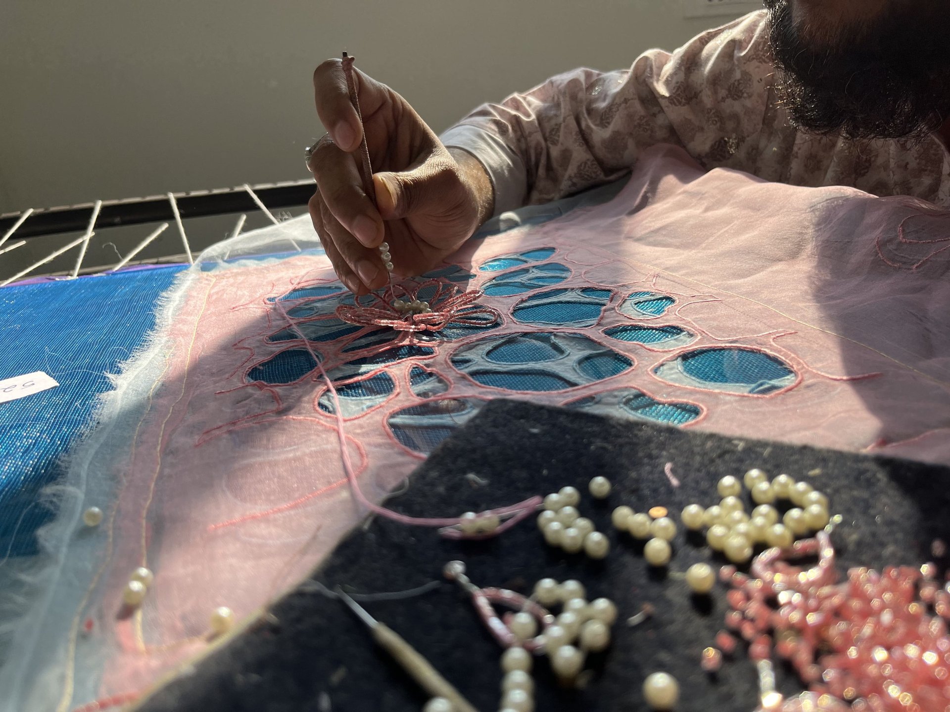 blue and white buttons with blue and red buttons
