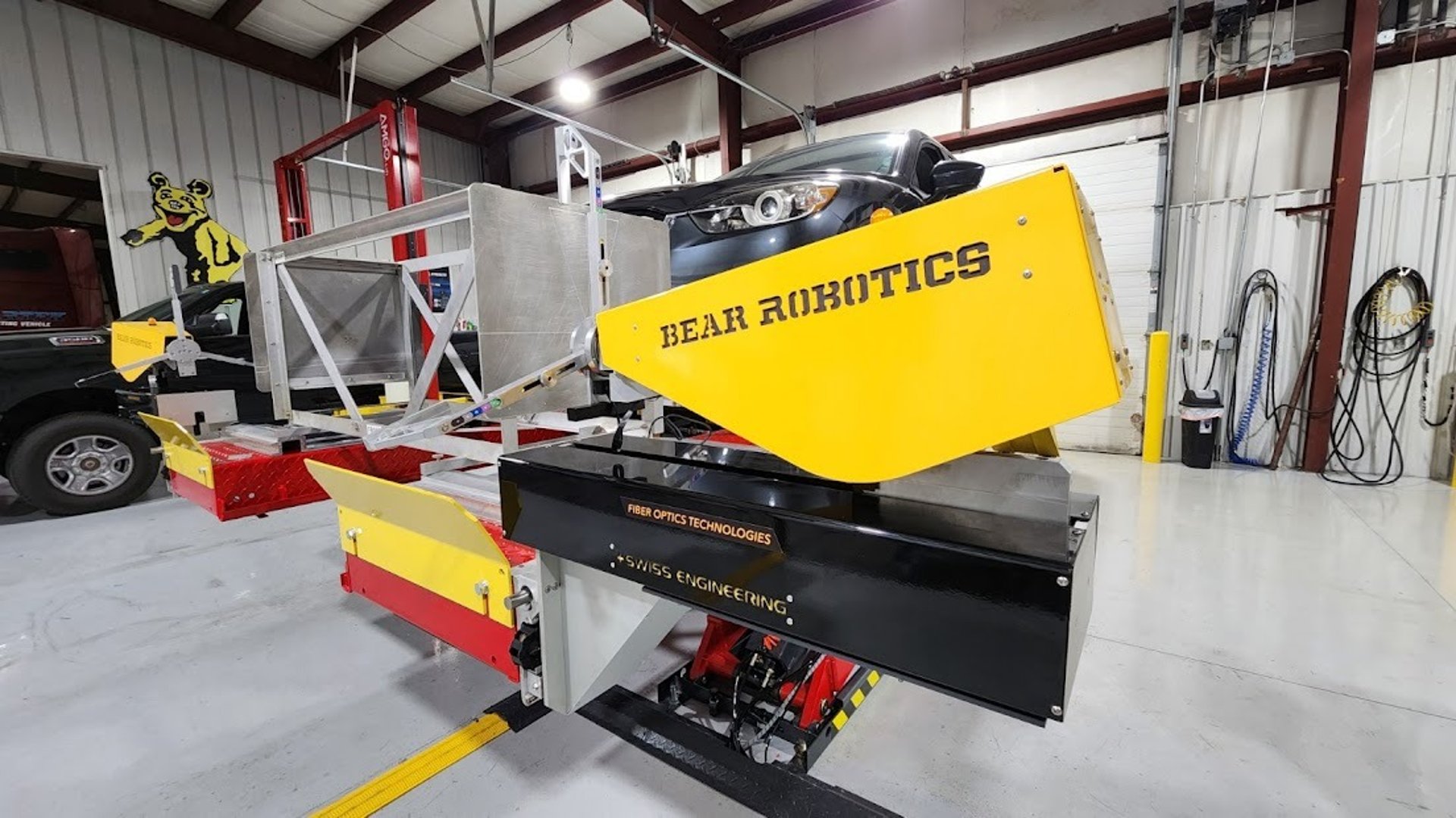an abstract photo of a curved building with a blue sky in the background