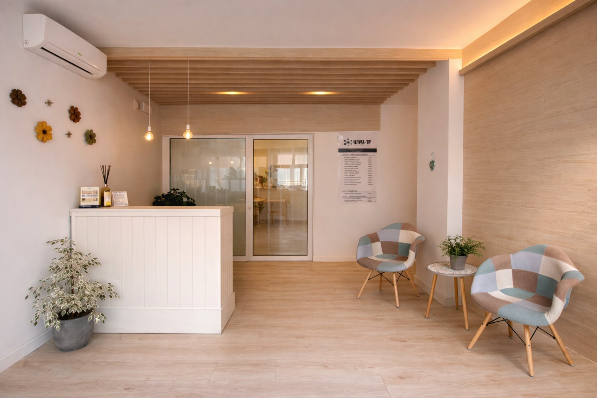 hallway between glass-panel doors