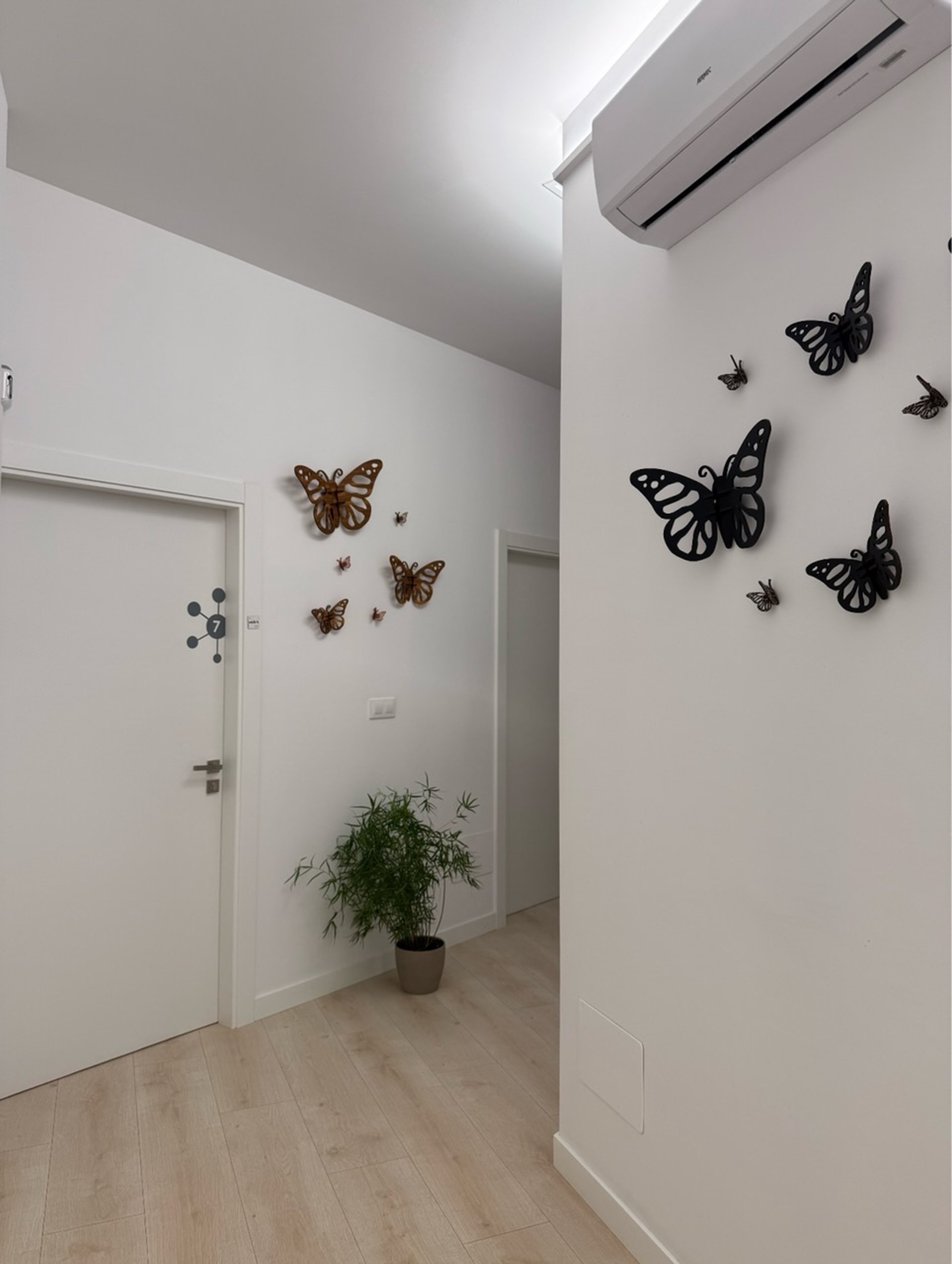 hallway between glass-panel doors