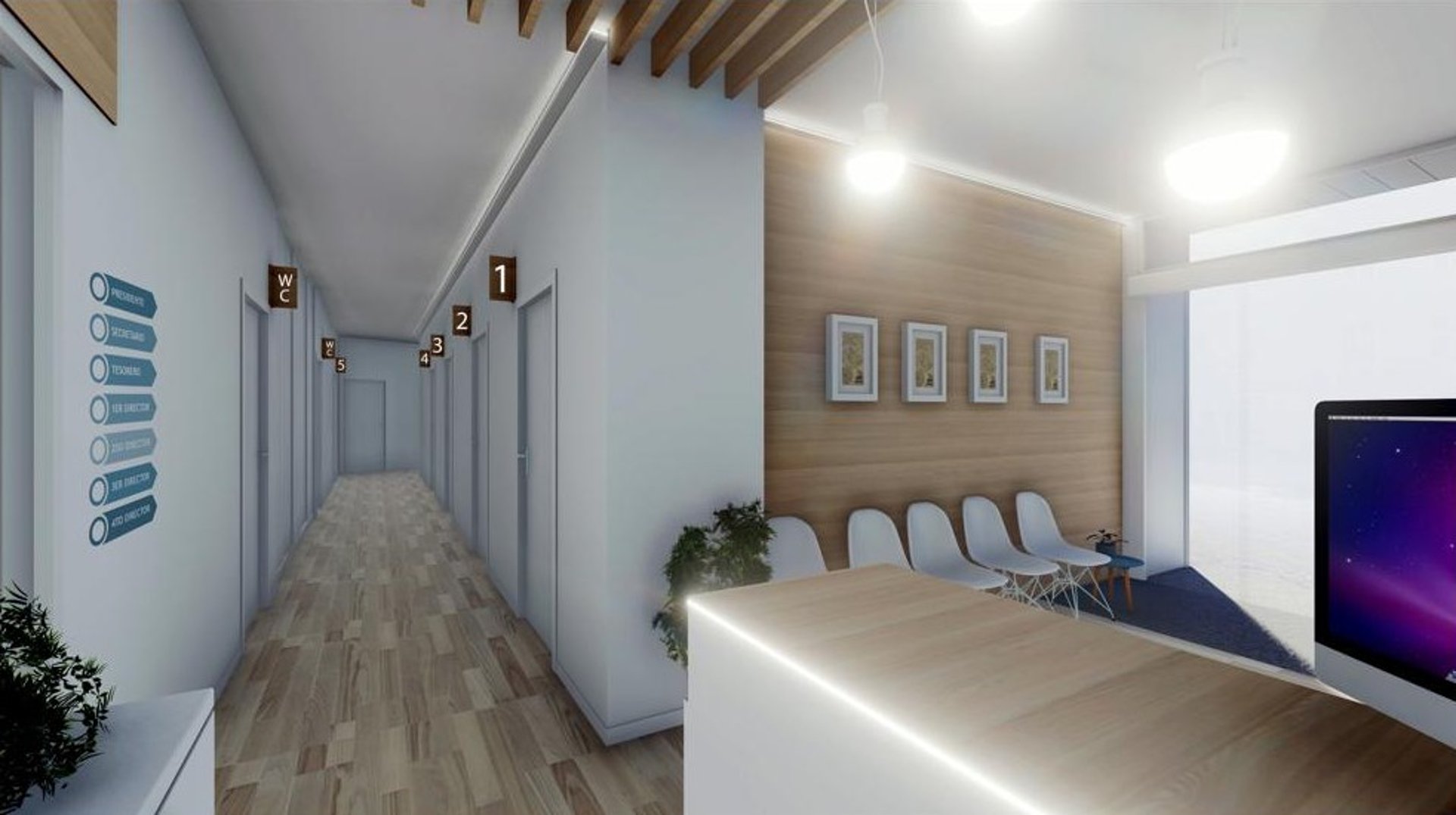 Modern building interior with glass walls and staircase.