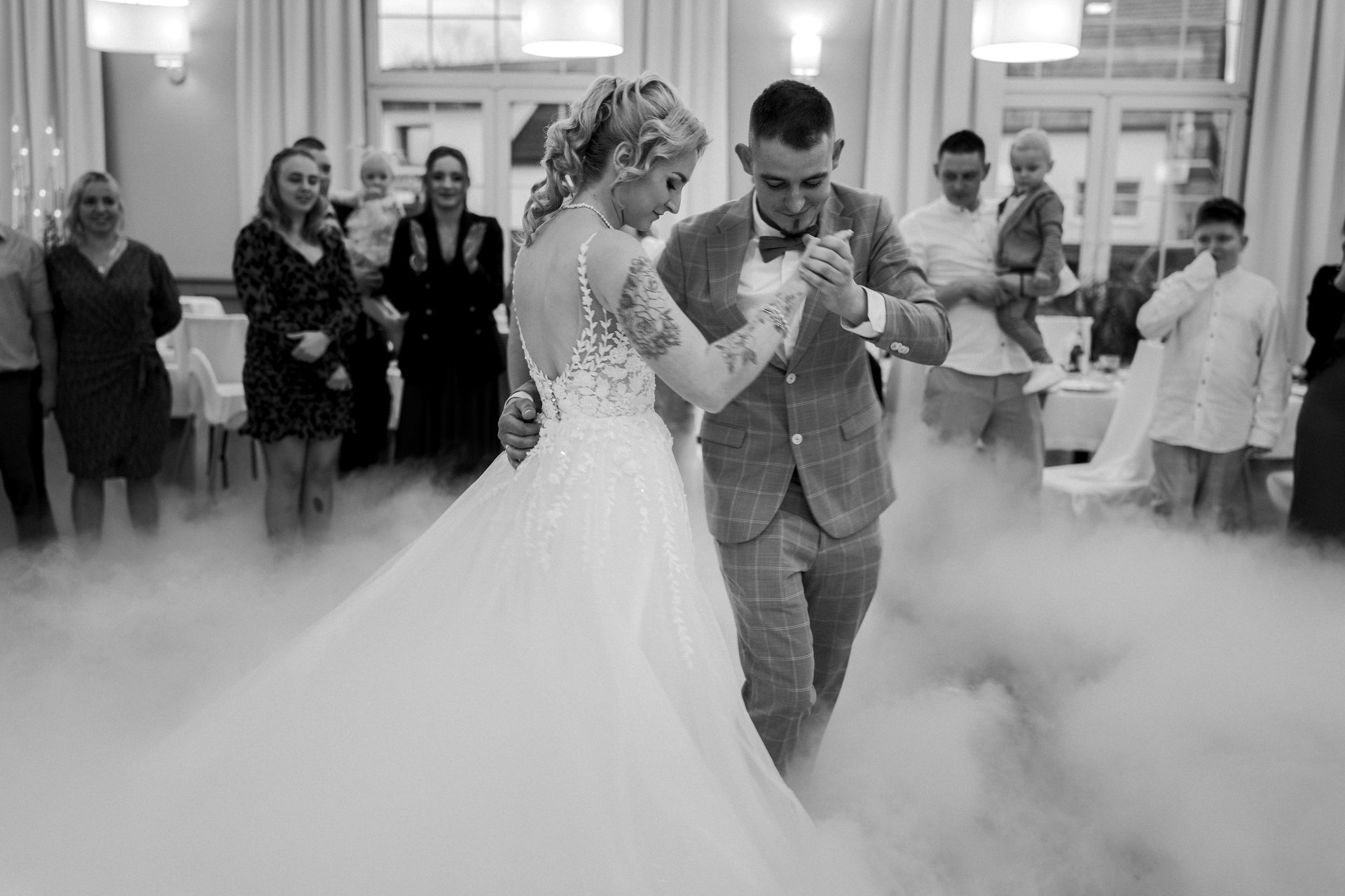 First dance during wedding, black and white photography