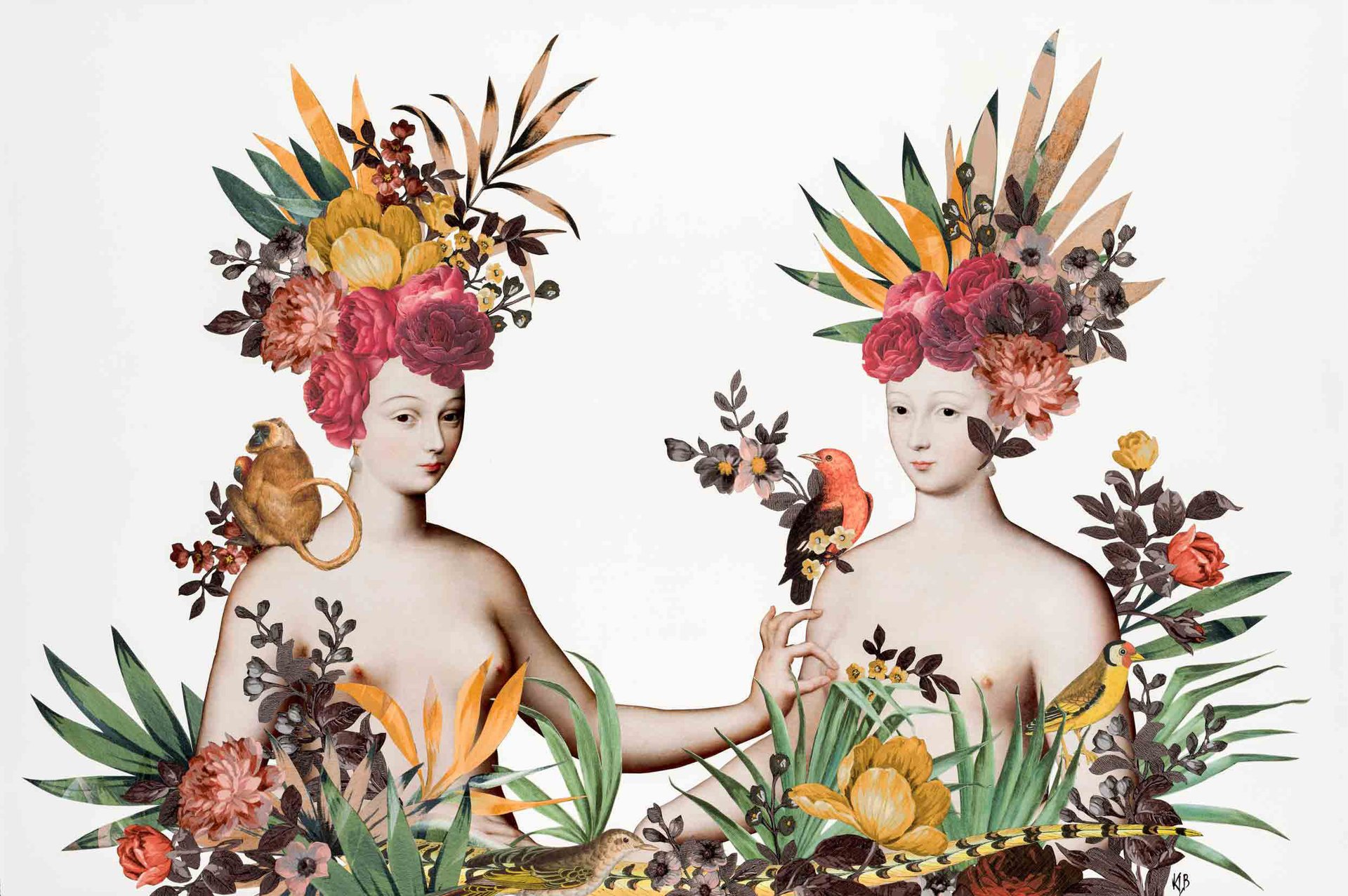 Sisters, collage on wood, 18"x24"