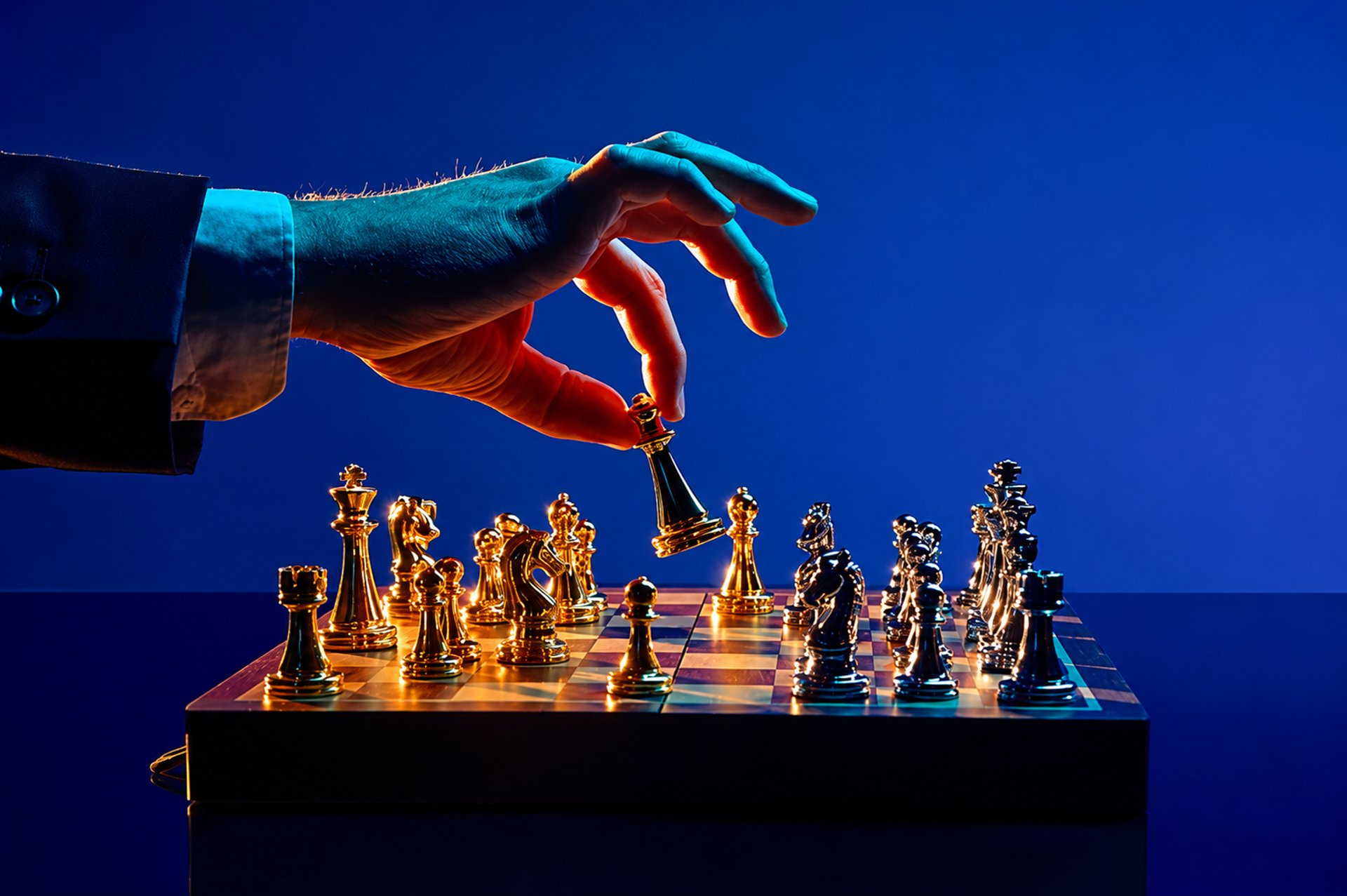 depth of field photography of man playing chess