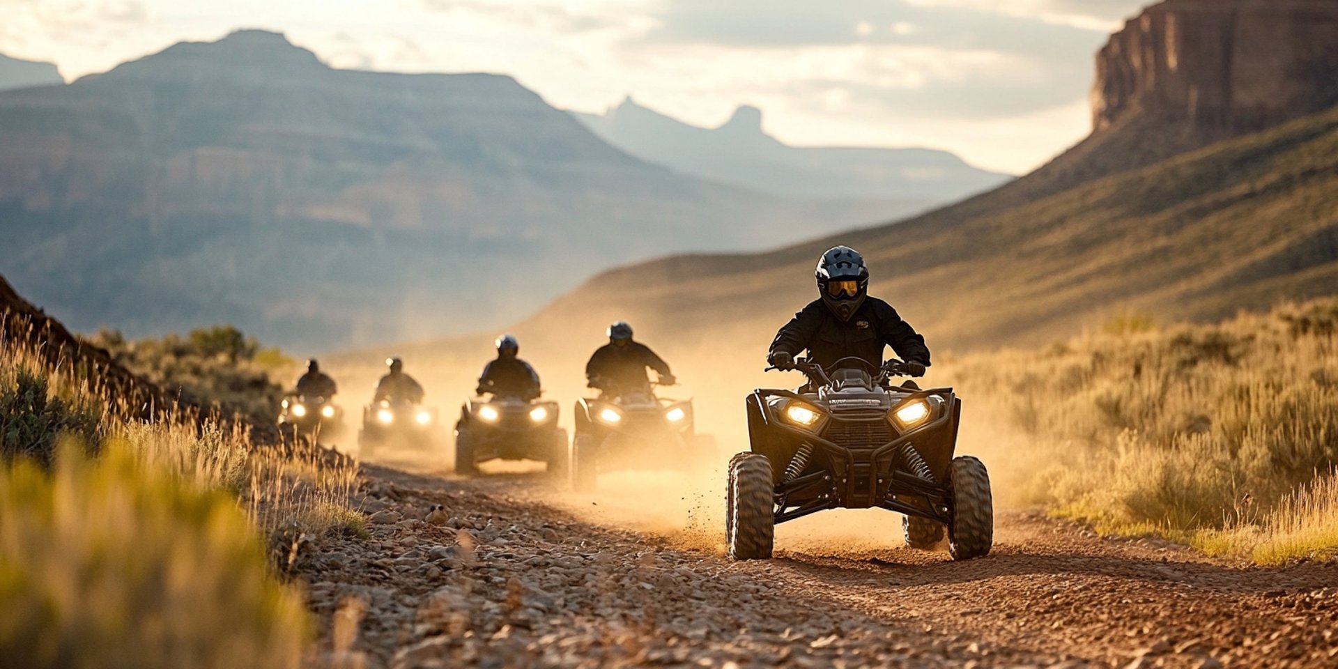 man and woman riding on ATV