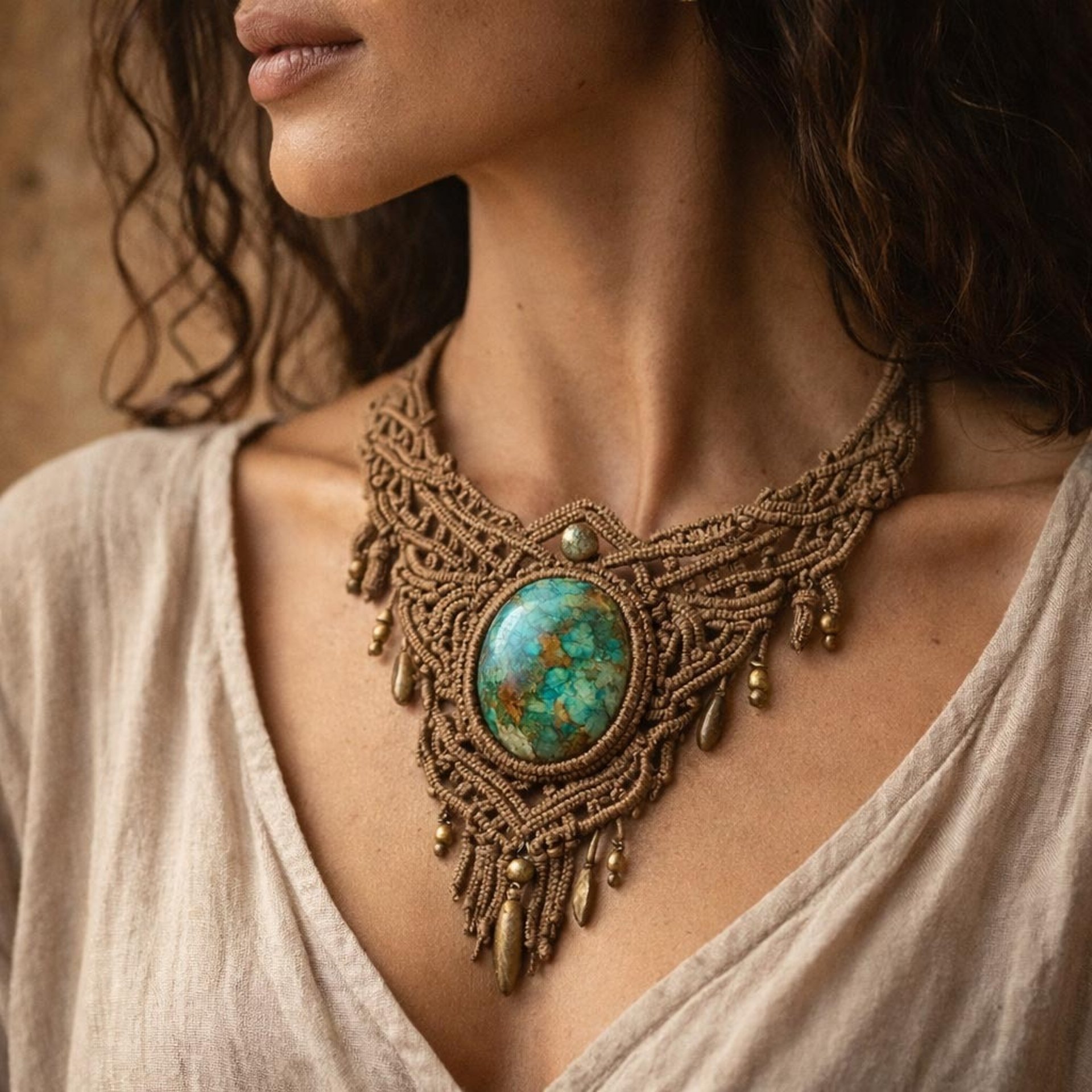 Collar de macrame hecha con piedra labradorita