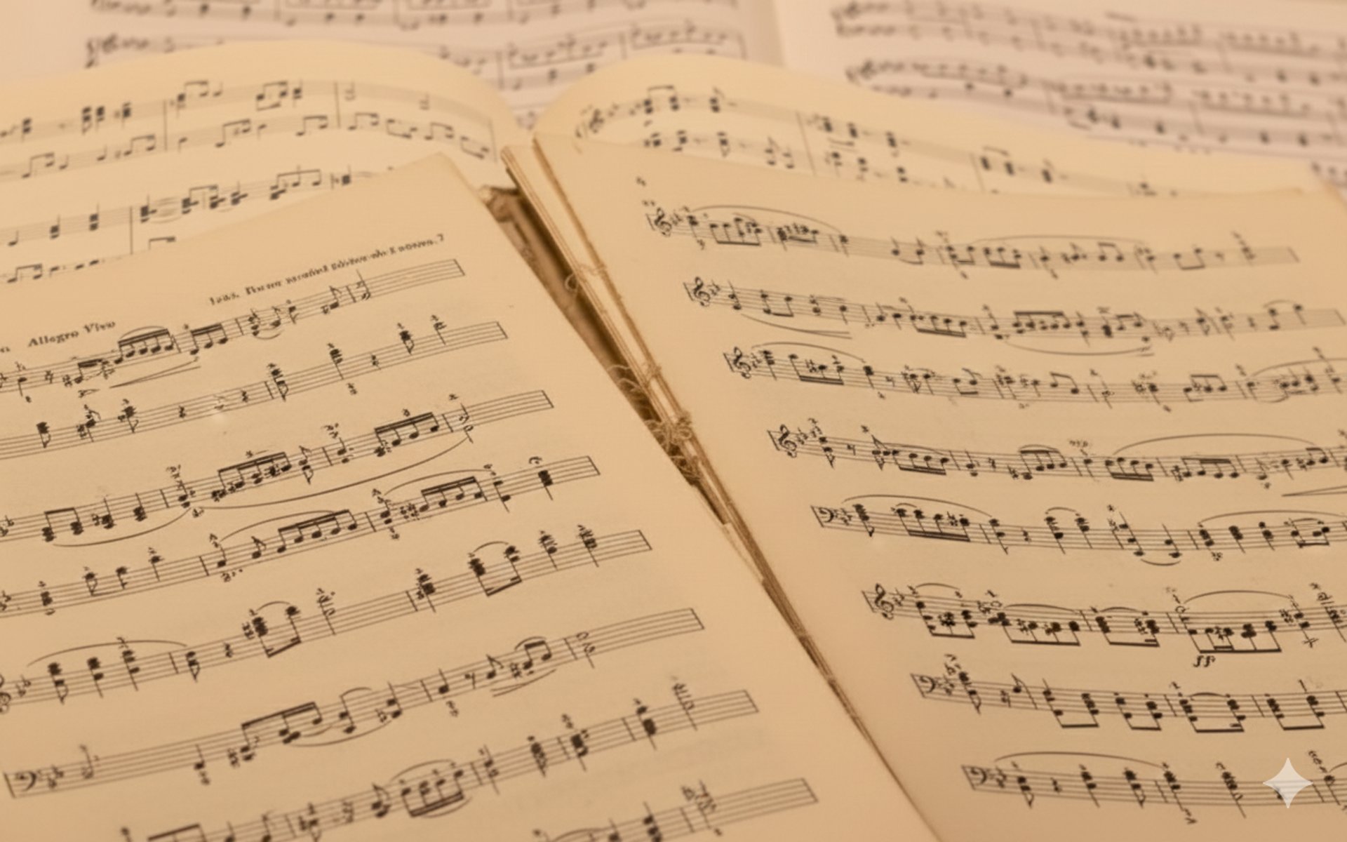 an open book with sheet music on it