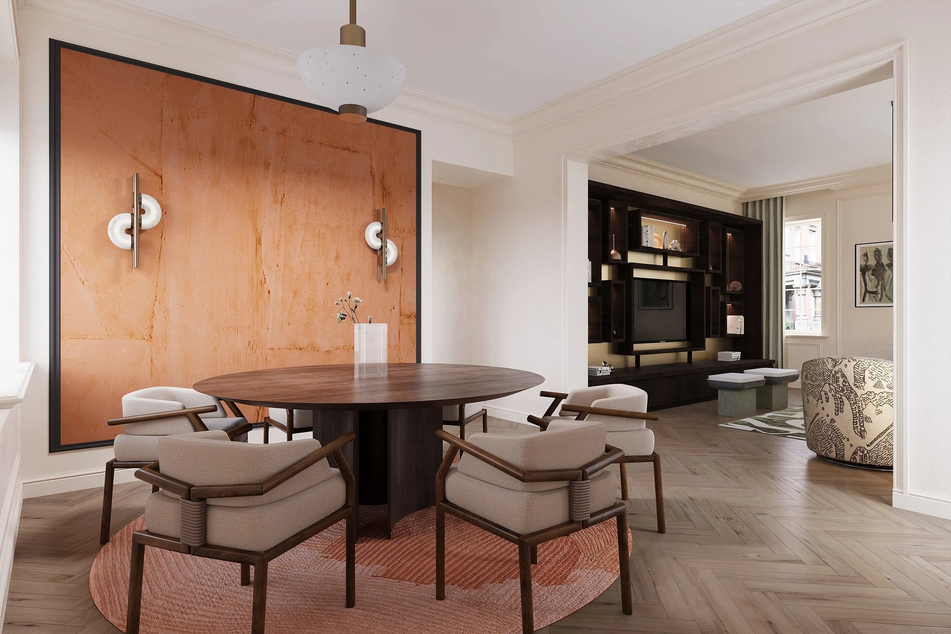 an abstract photo of a curved building with a blue sky in the background