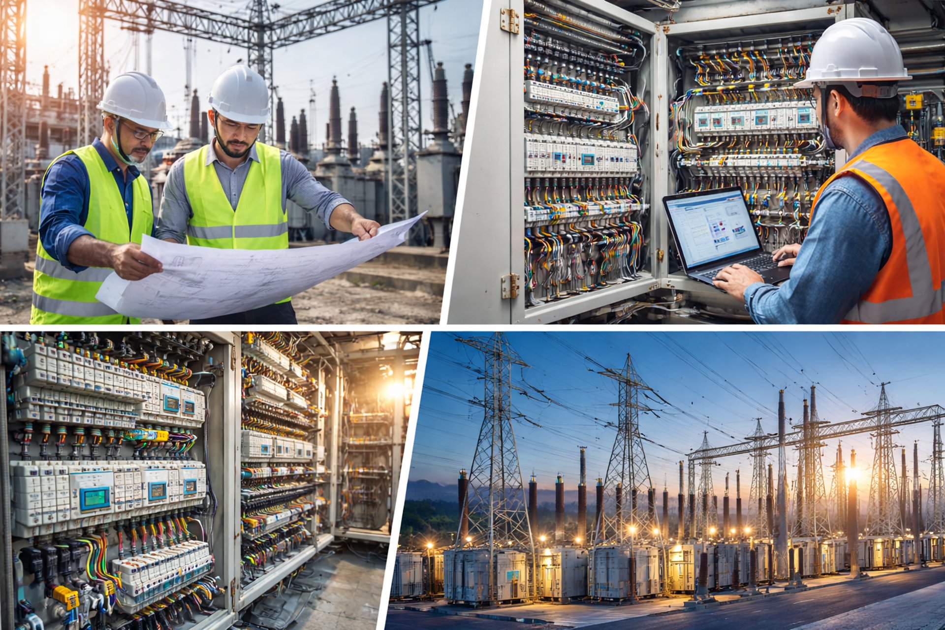 green and grey transmission tower during nighttime