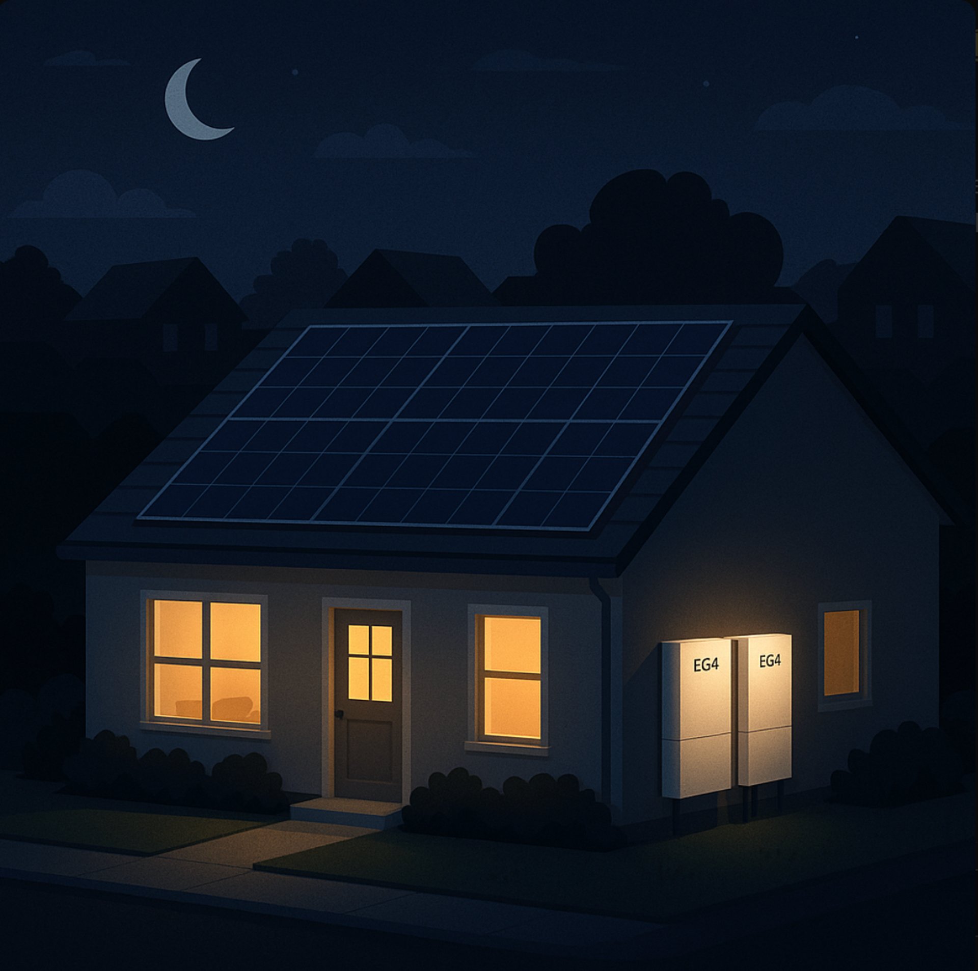 a log cabin with solar panels on the lawn