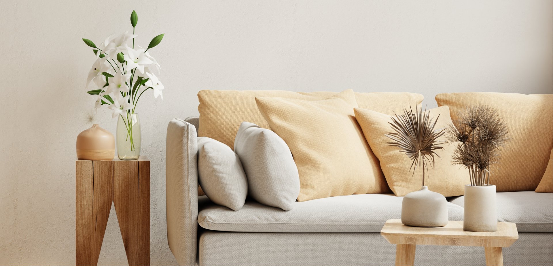 a blue chair and a yellow lamp in a white room