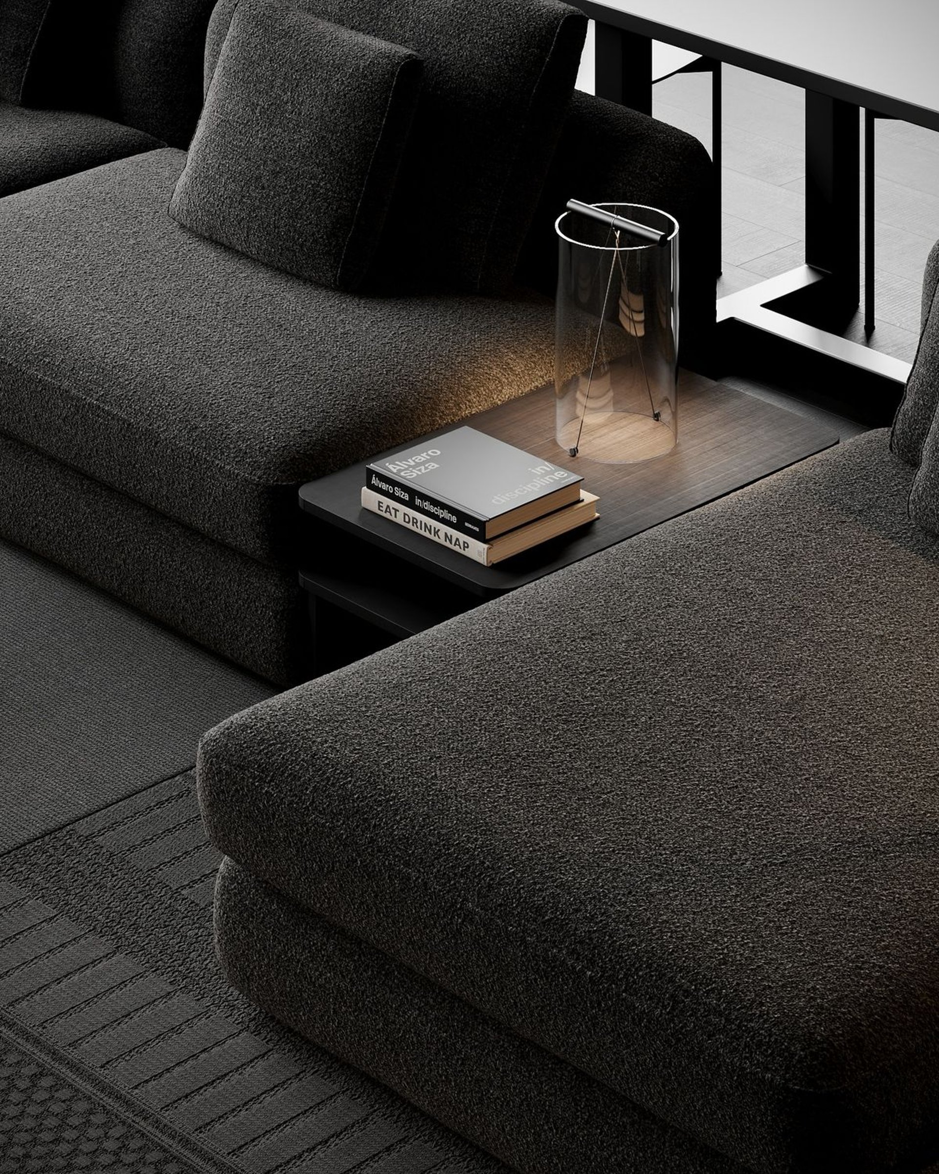 an abstract photo of a curved building with a blue sky in the background