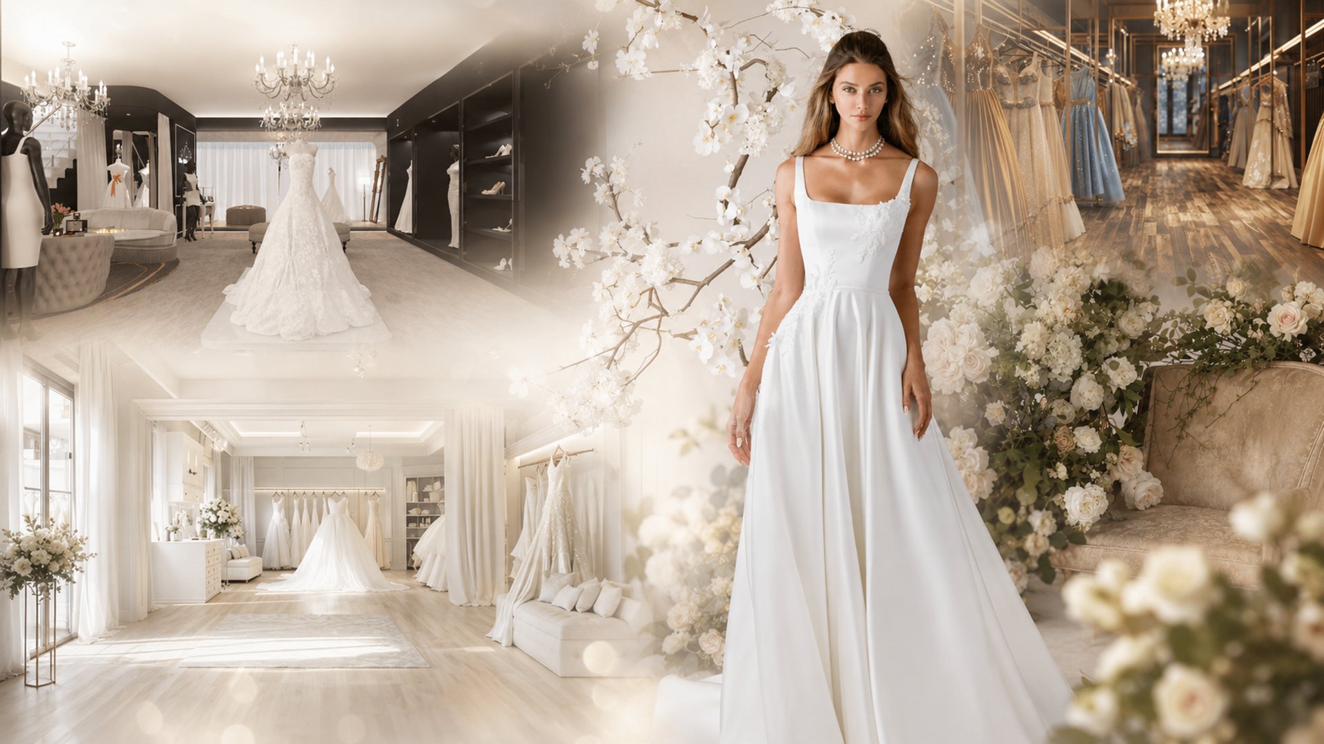 white wedding gown on bed