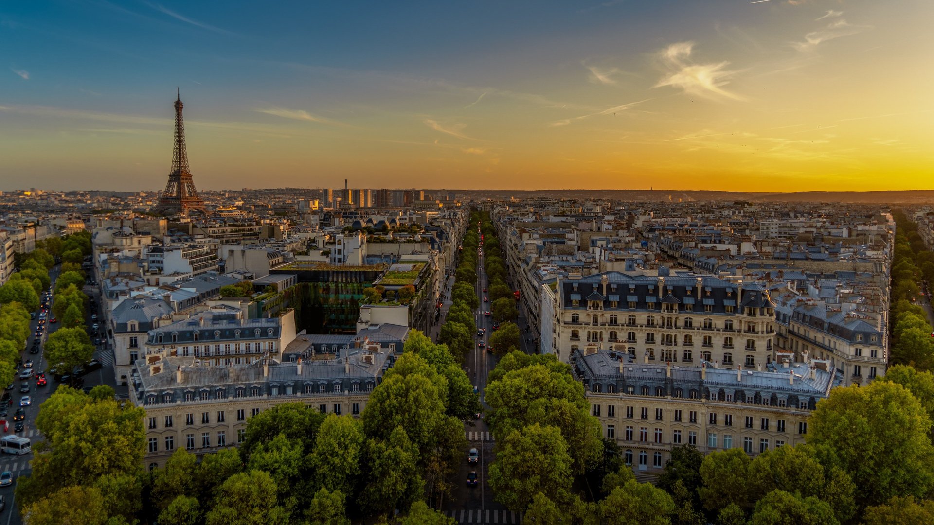 eiffel tower in paris during sunset