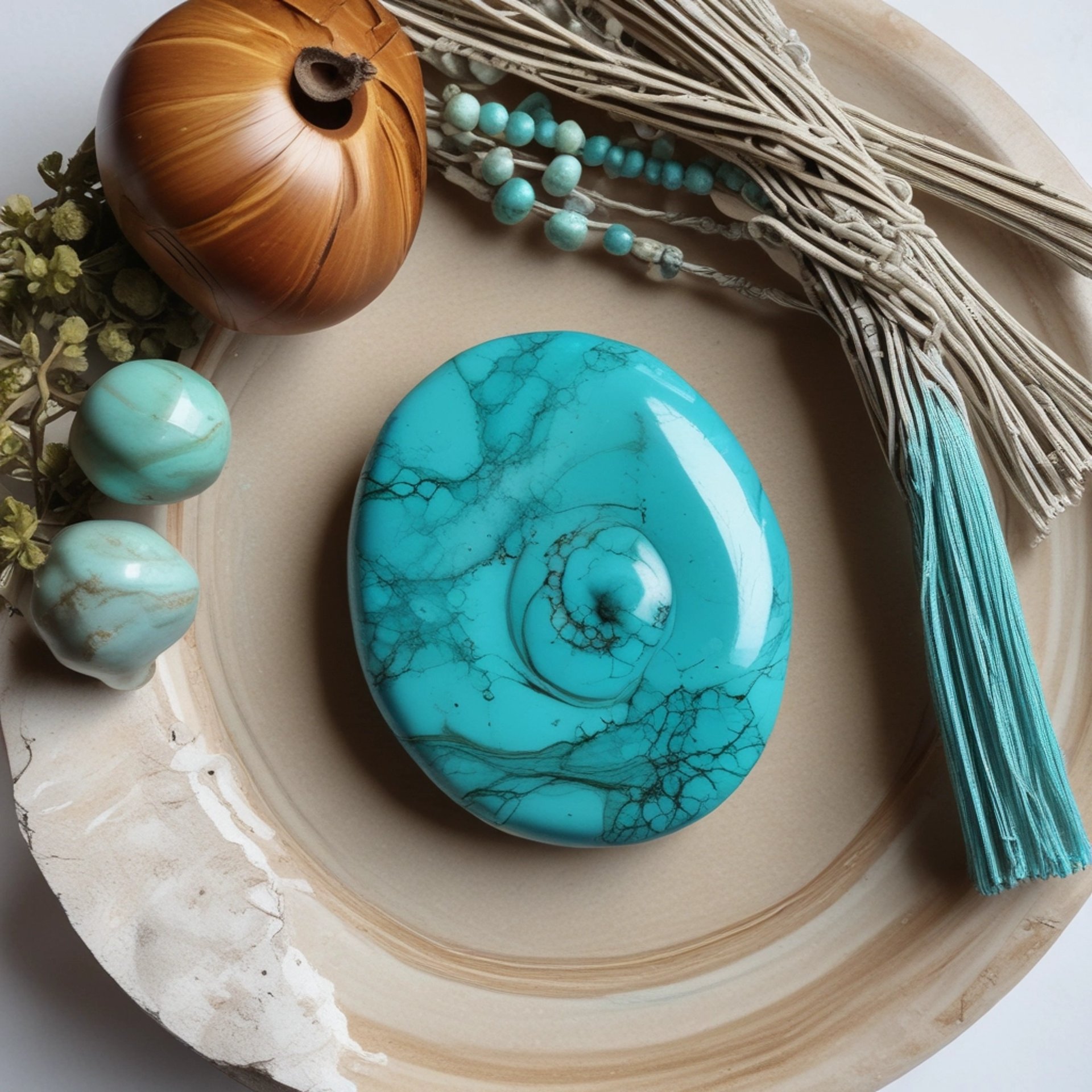 Piedra color turquesa lista para ser usada en la elaboración de joyería artesanal de macramé