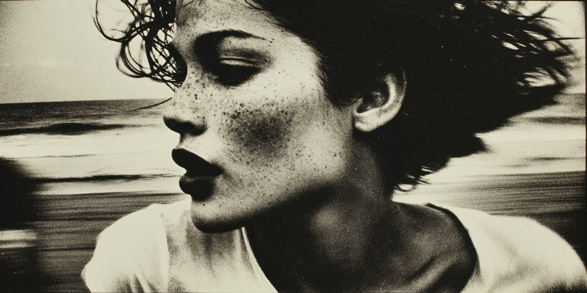 Portrait de femme aux taches de rousseur — Photographie noir et blanc tirage unique 1/1 par Enzo Minardi