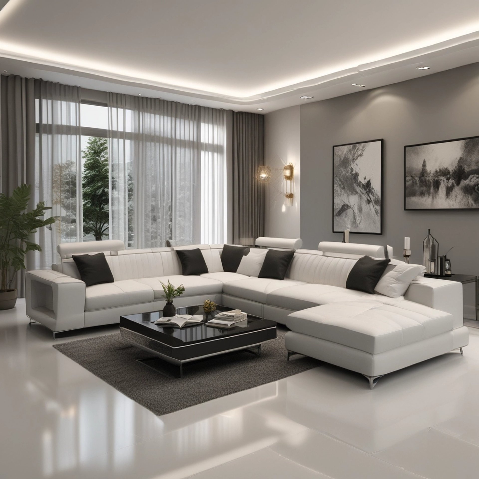 black and white round table near brown sofa