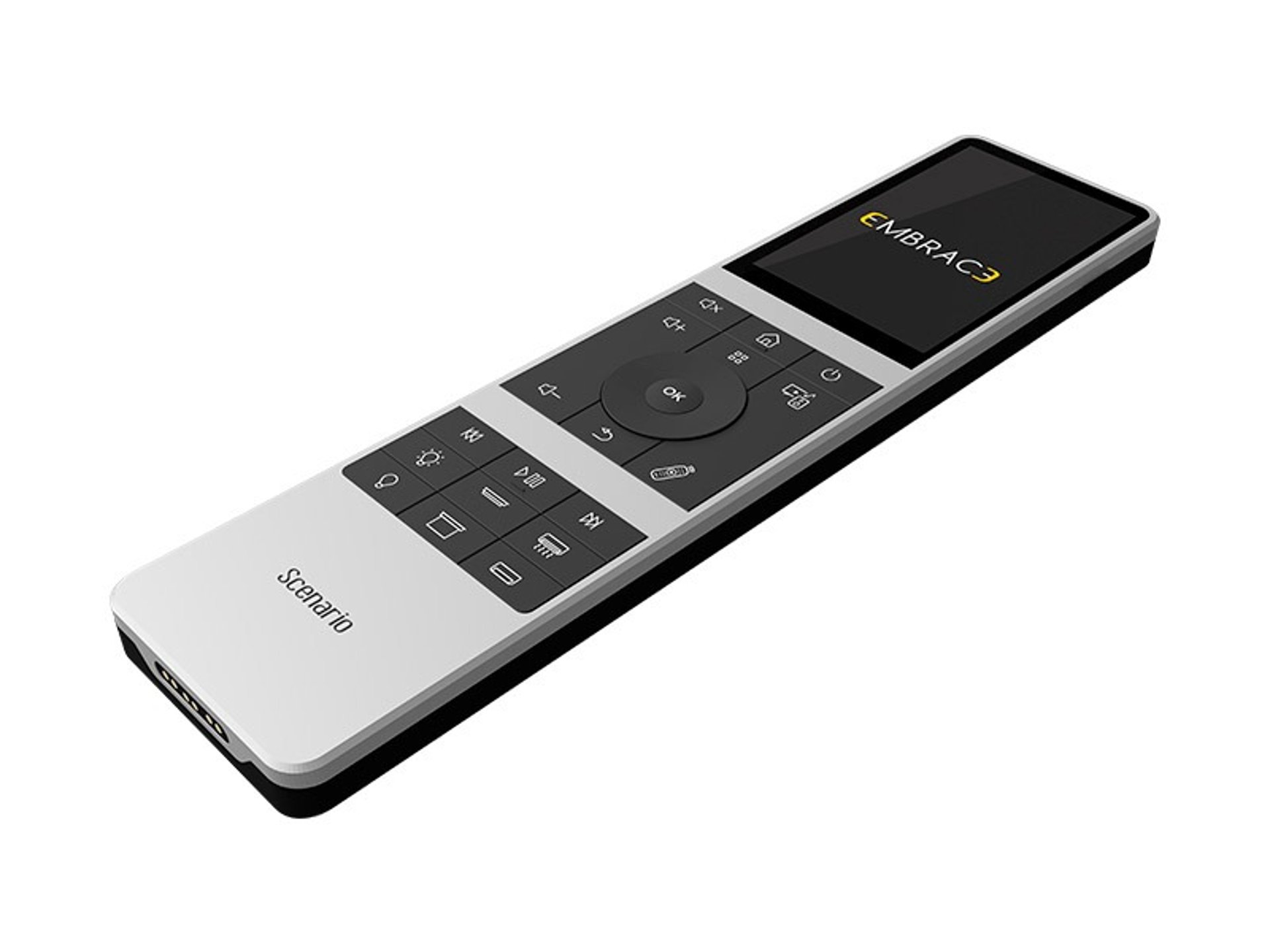 grayscale photo of remote beside eyeglasses