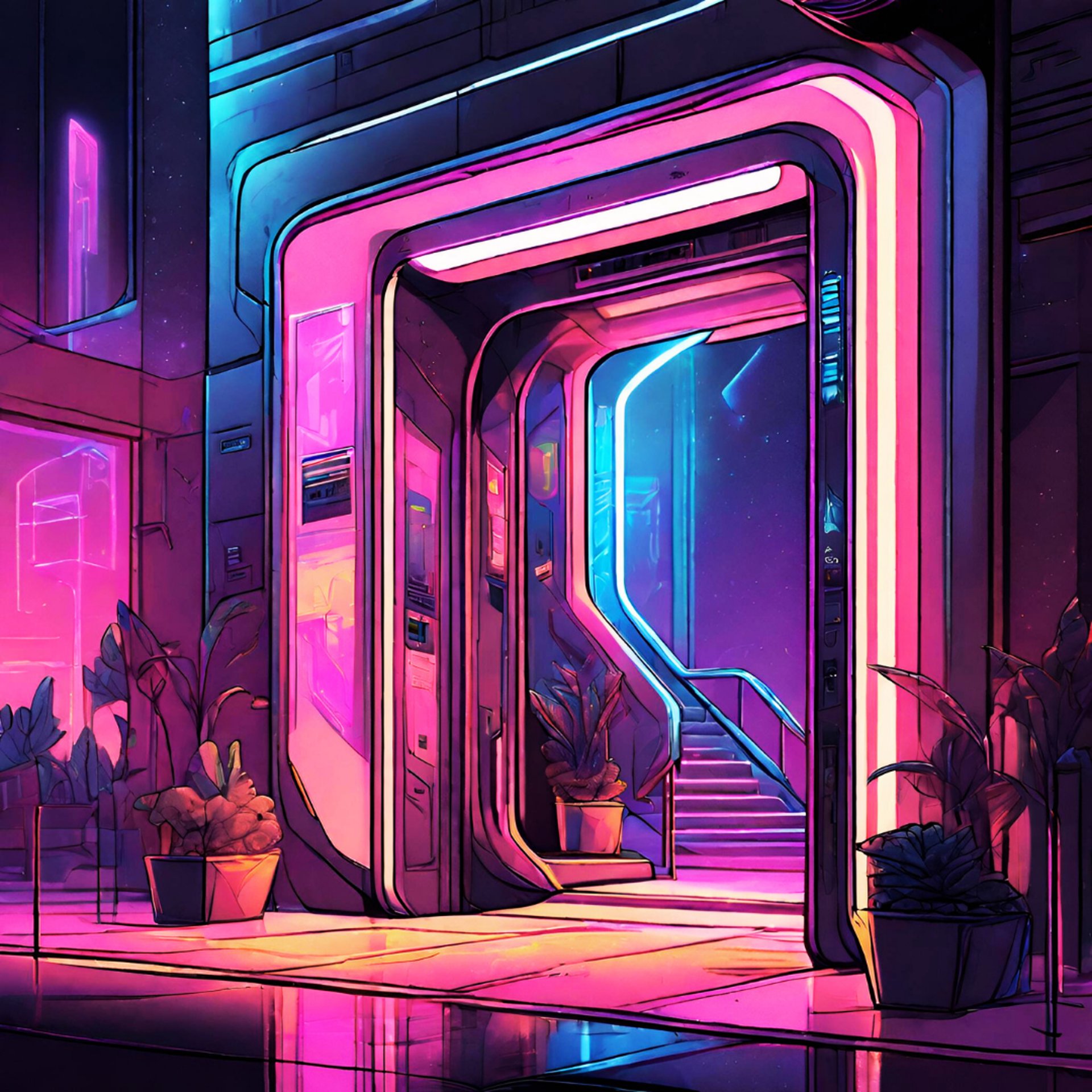 an abstract photo of a curved building with a blue sky in the background