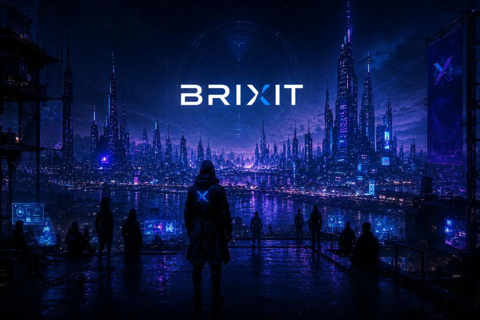 Geometric structure illuminated with blue and purple lights