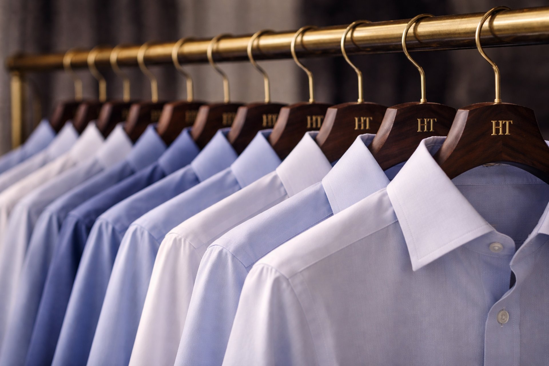 assorted color dress shirt lot on clothes hangers