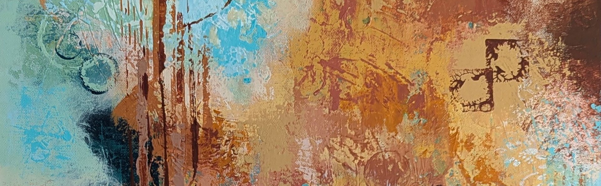 Abstract background, textured, siennas, yellows, and bluish-greens